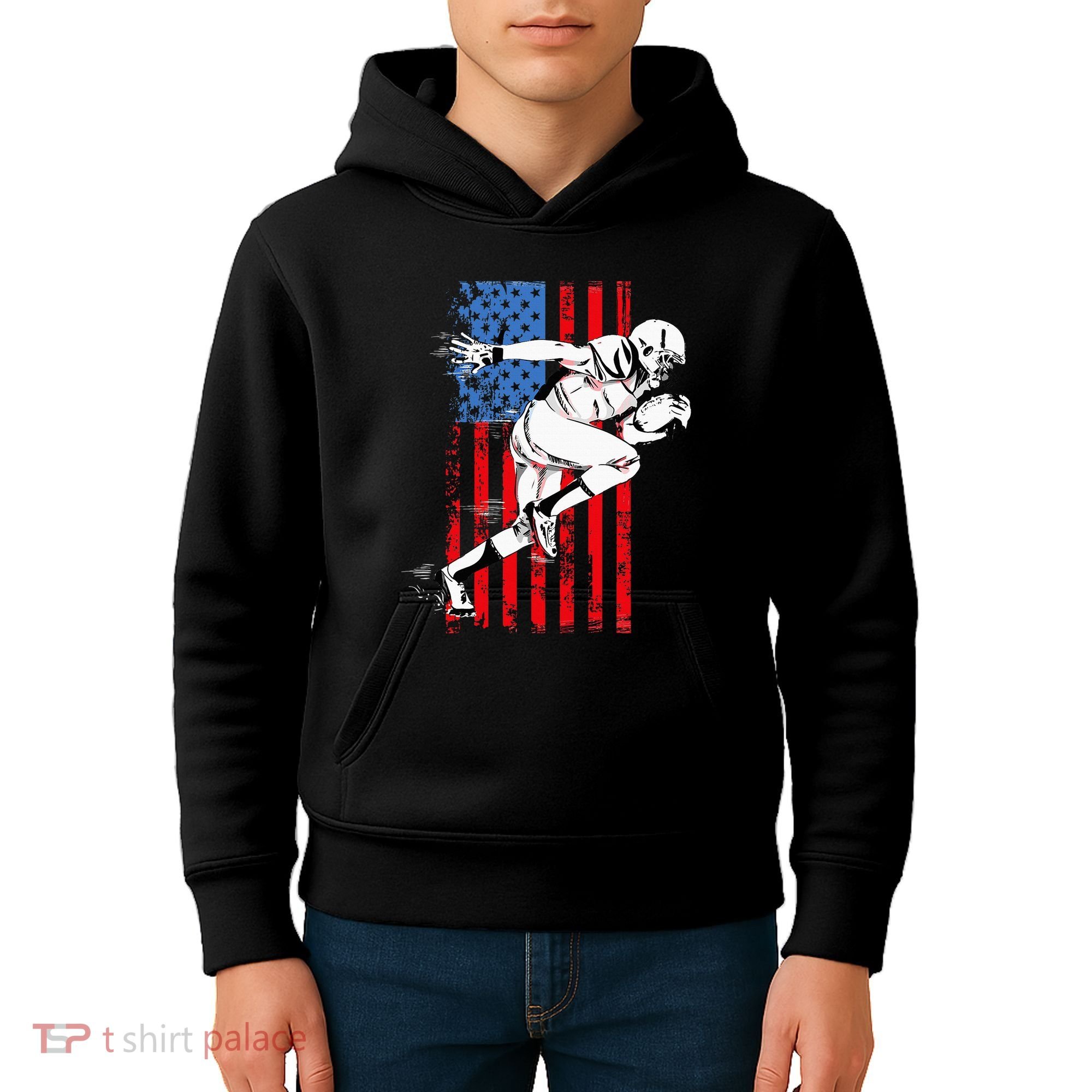 Us Flag American Football Player Kids Hoodie