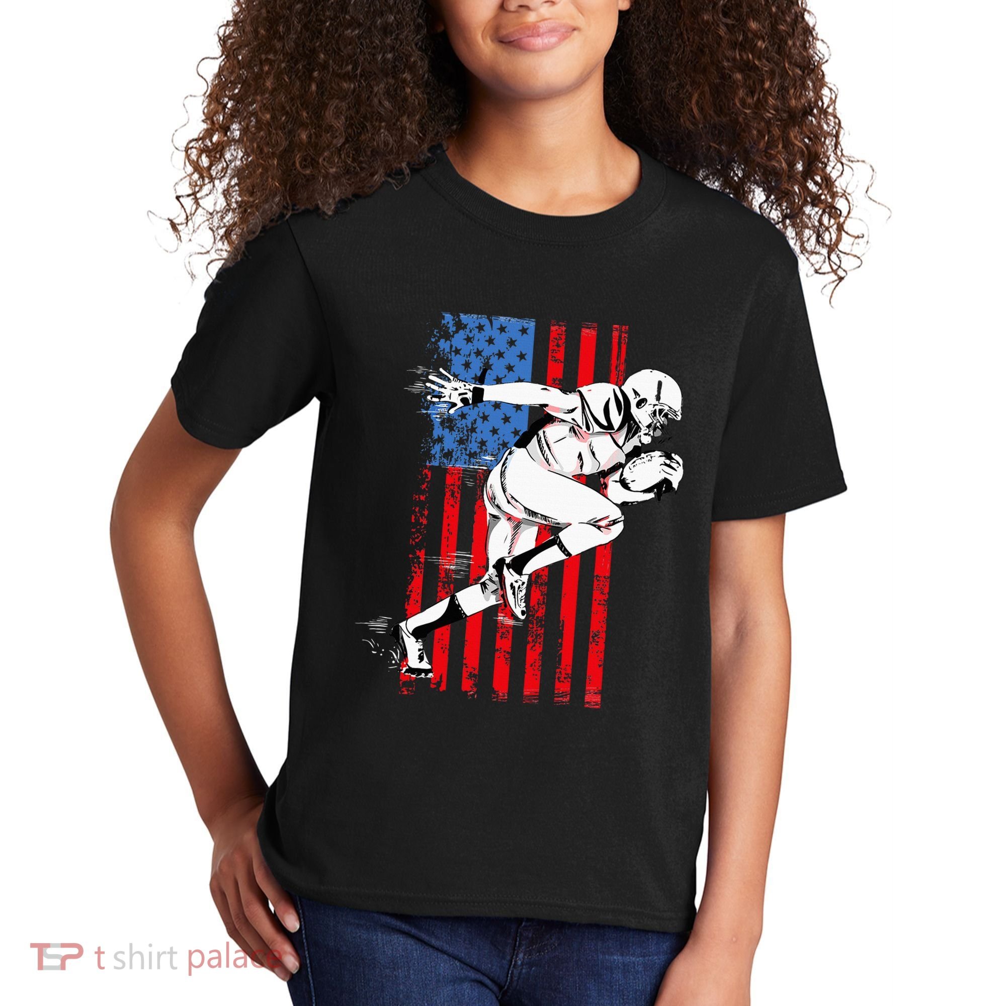 Us Flag American Football Player Kids T-Shirt