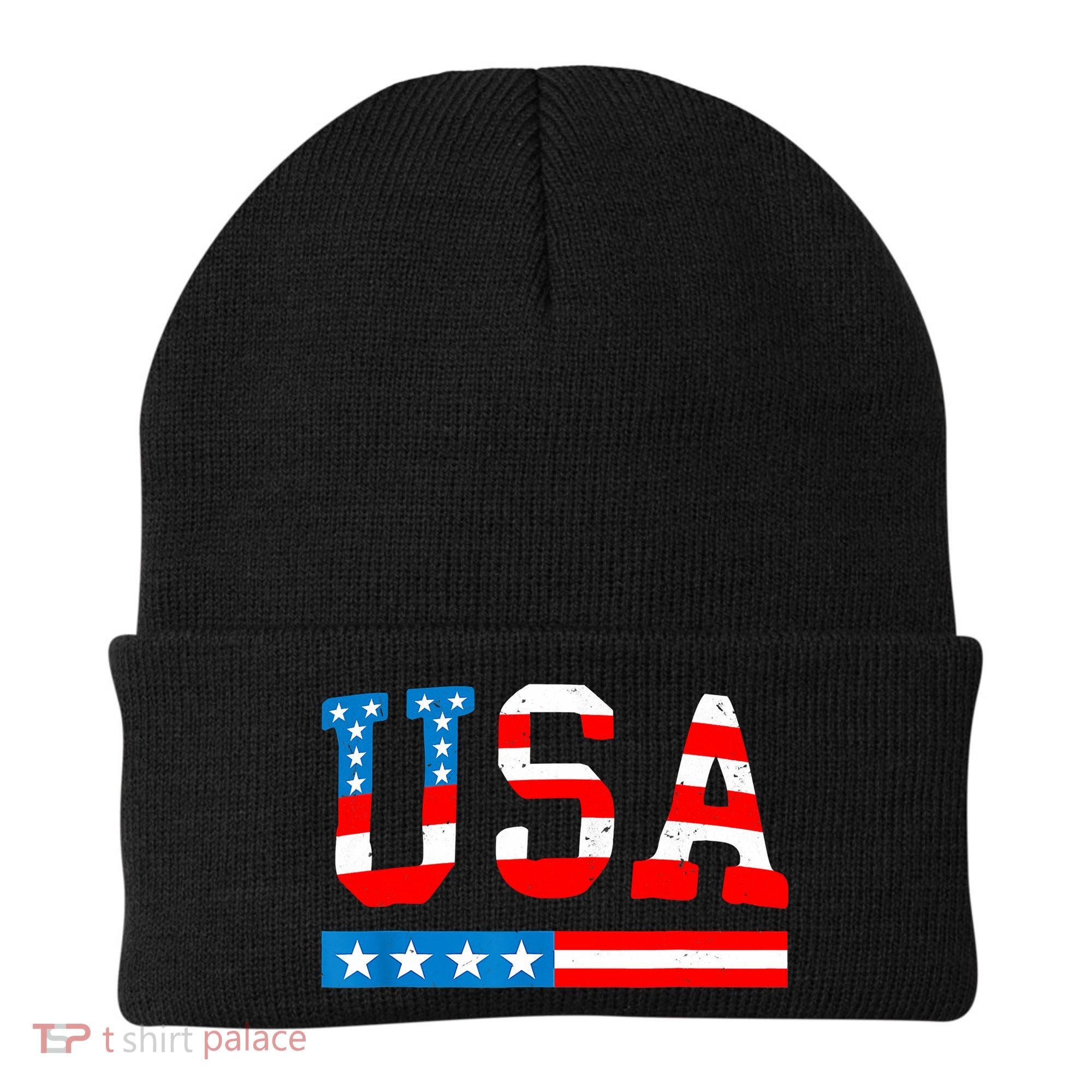 USA Flag American Funny 4th Of July Merica Beanie