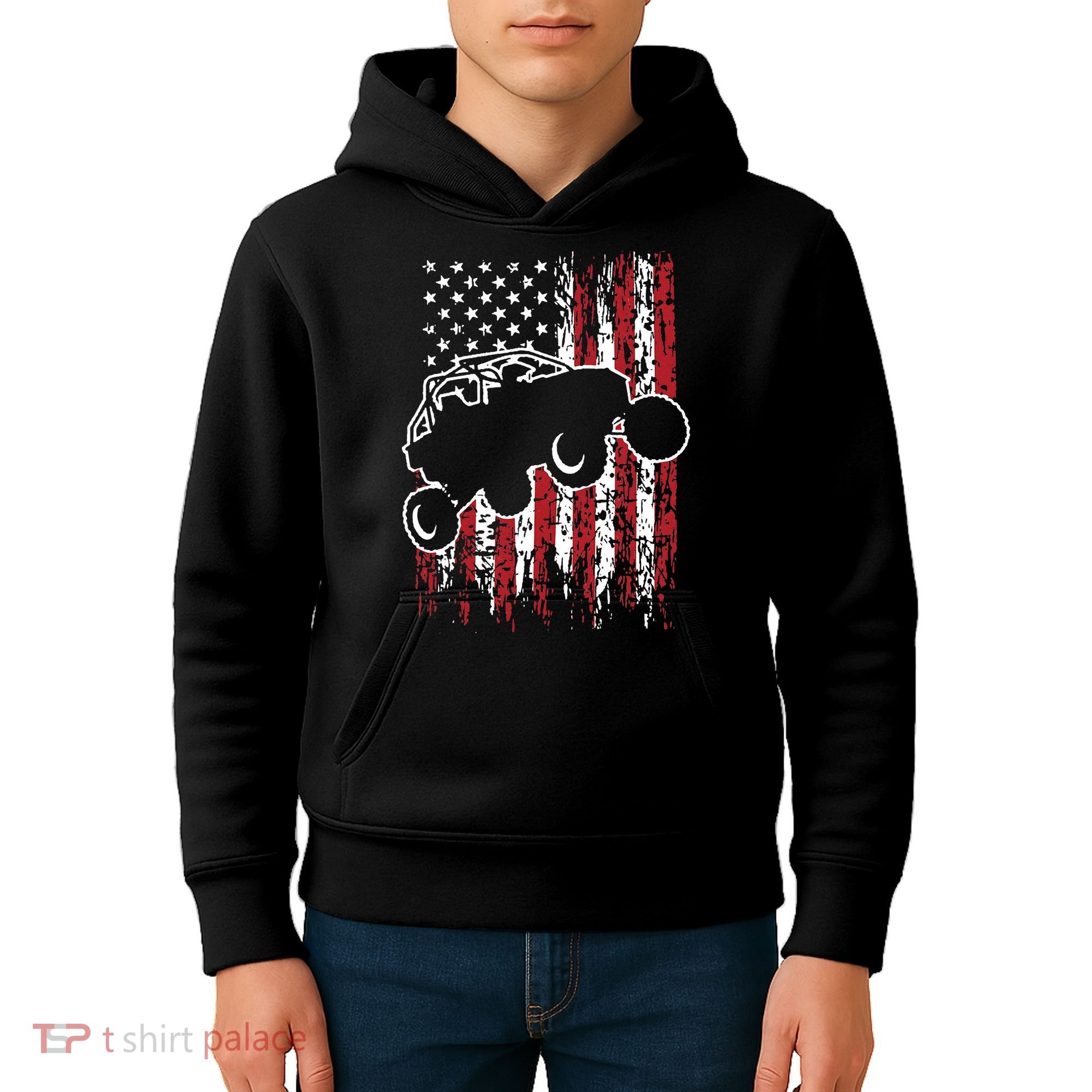 US Flag ATV Side By Side Rider UTV July 4th Offroad Riding Kids Hoodie