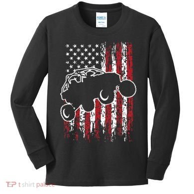 US Flag ATV Side By Side Rider UTV July 4th Offroad Riding Kids Long Sleeve Shirt