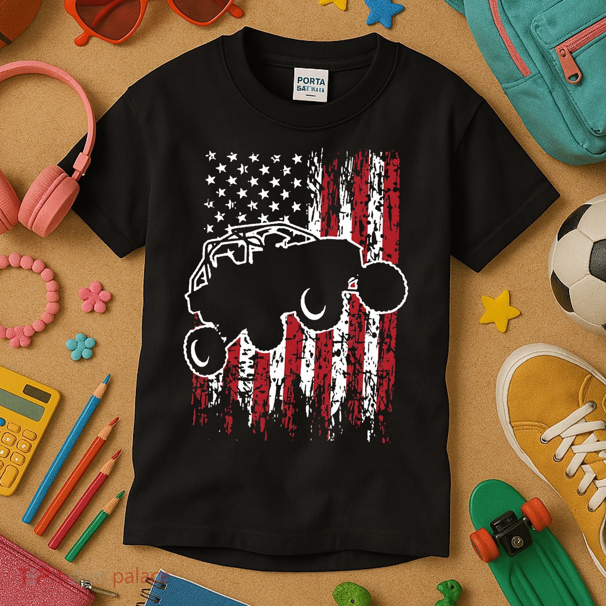US Flag ATV Side By Side Rider UTV July 4th Offroad Riding Kids T-Shirt