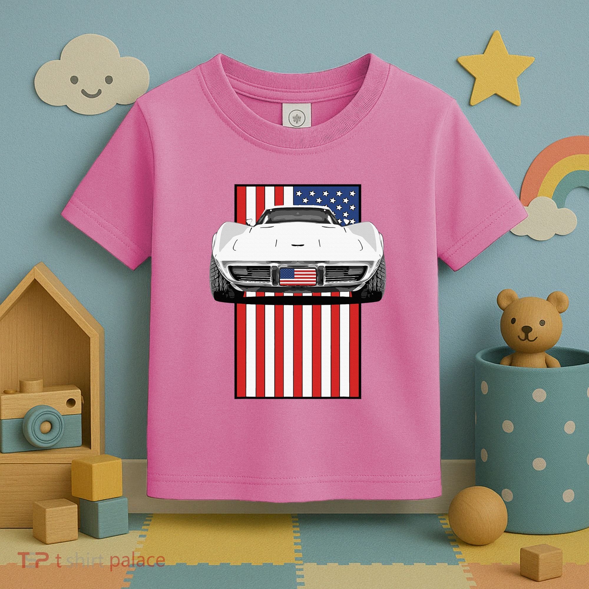 Usa Flag And Muscle Car American Toddler T-Shirt