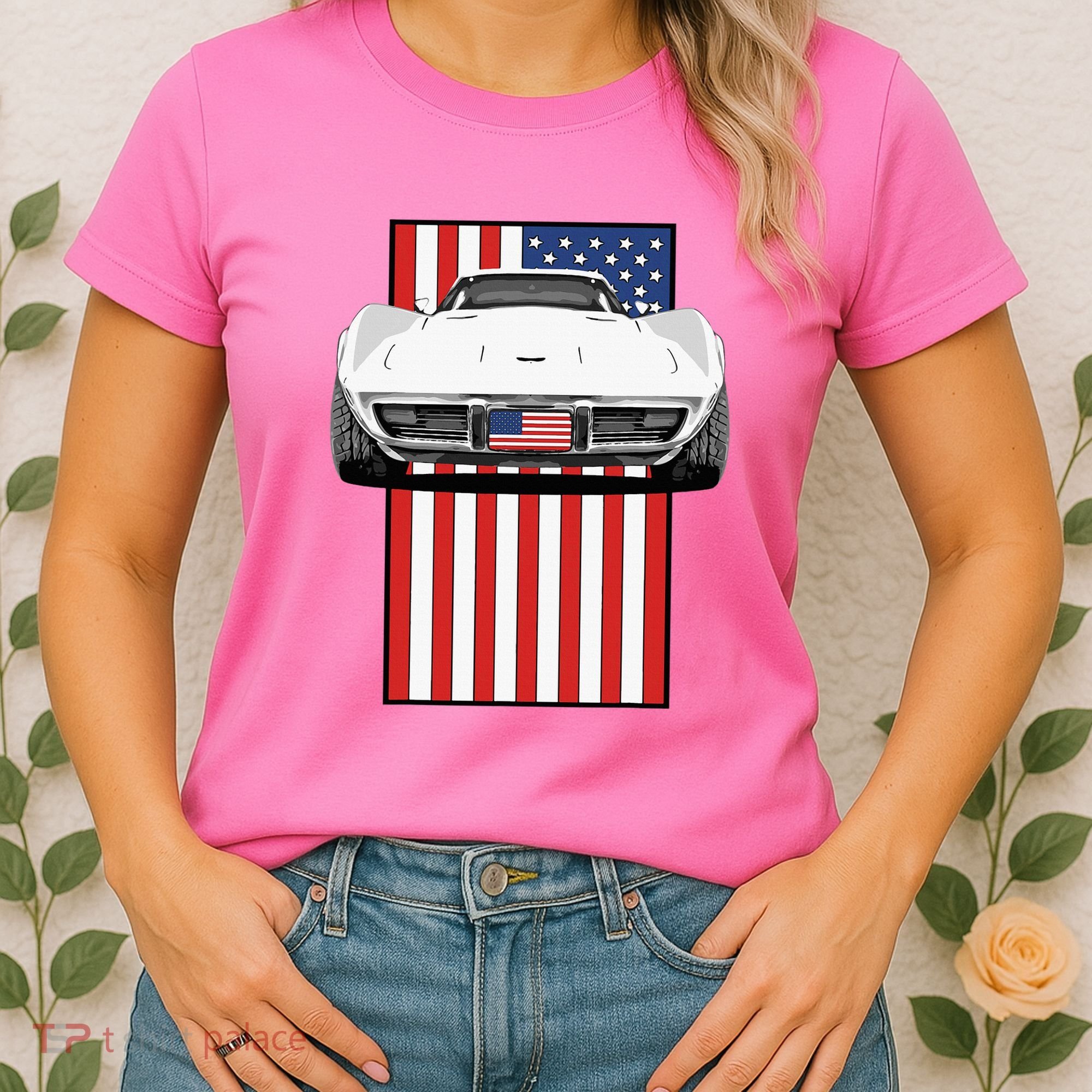 Usa Flag And Muscle Car American Women's T-Shirt