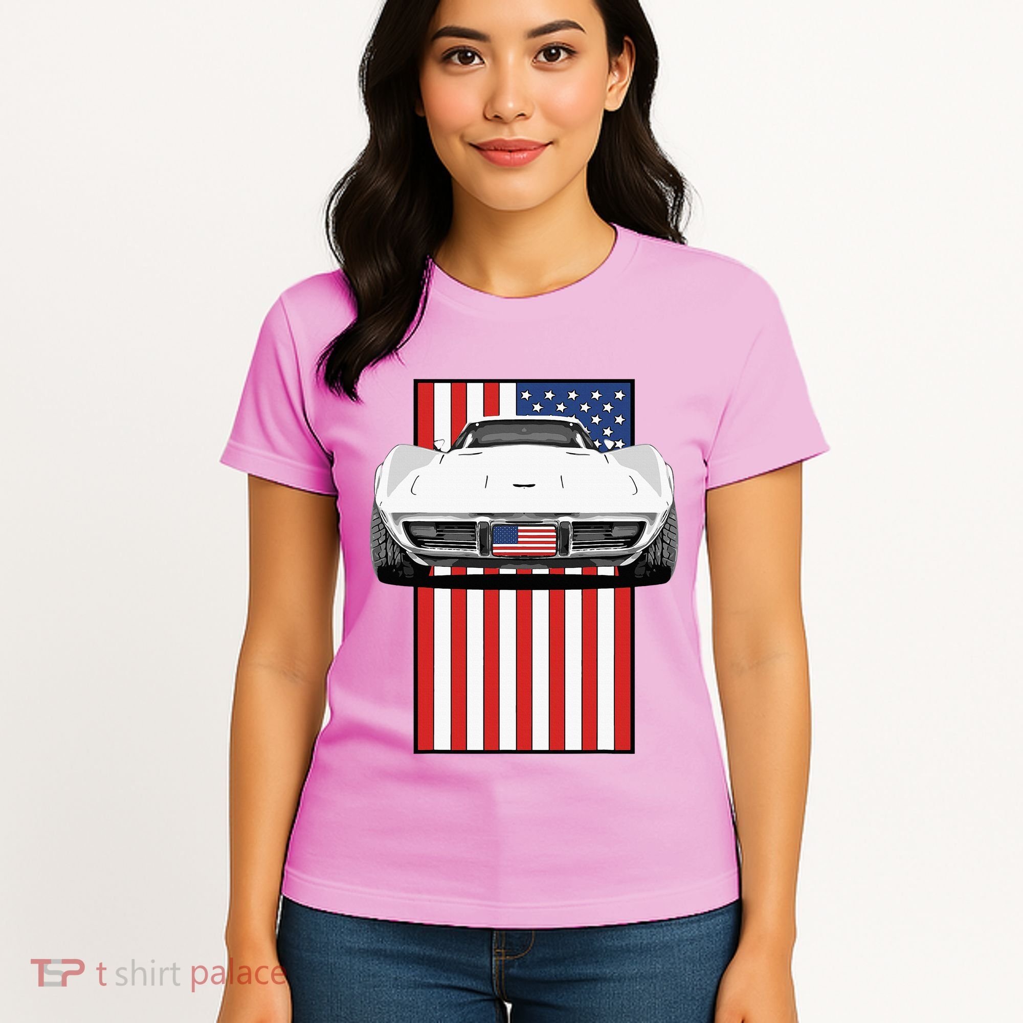 Usa Flag And Muscle Car American Women's T-Shirt