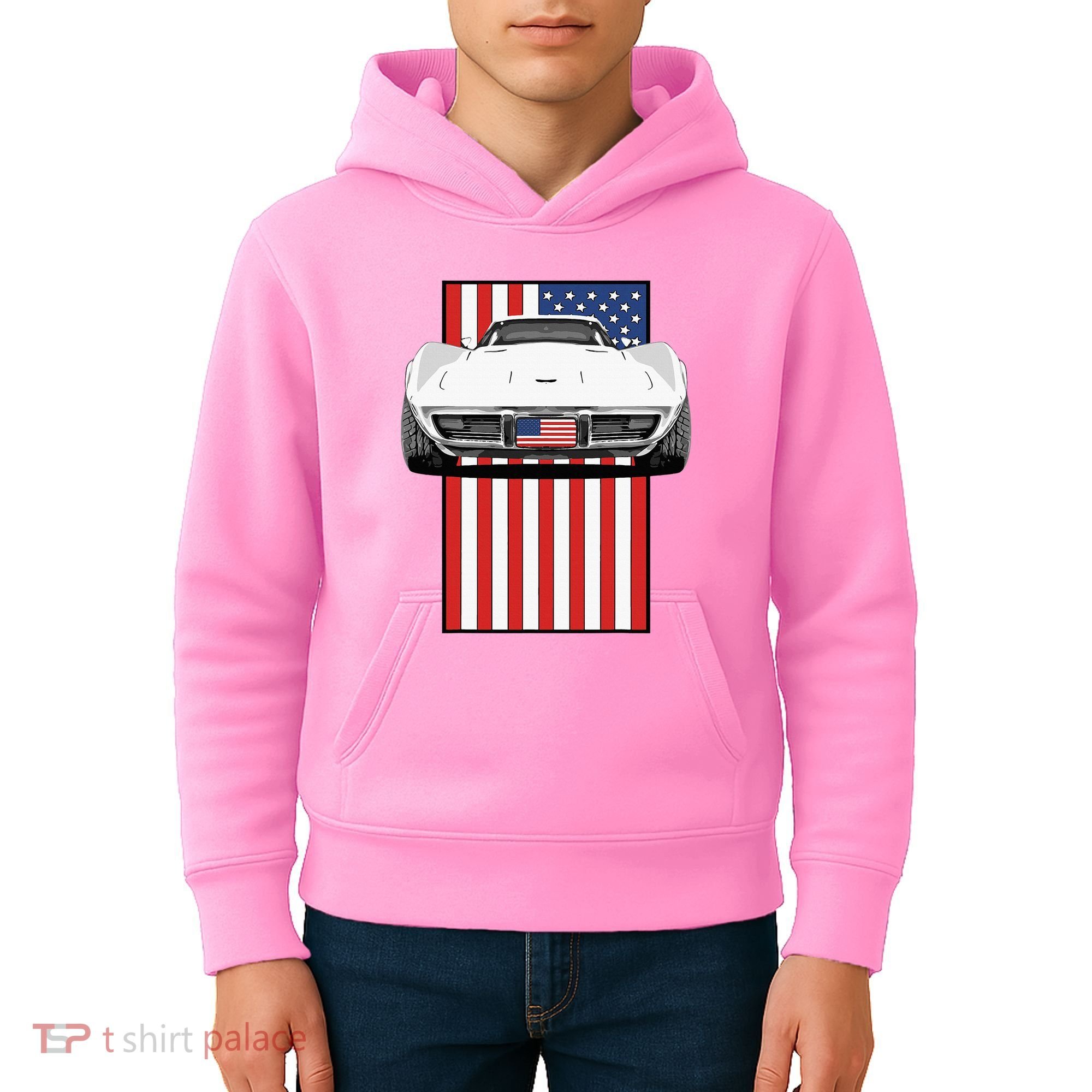 Usa Flag And Muscle Car American Kids Hoodie