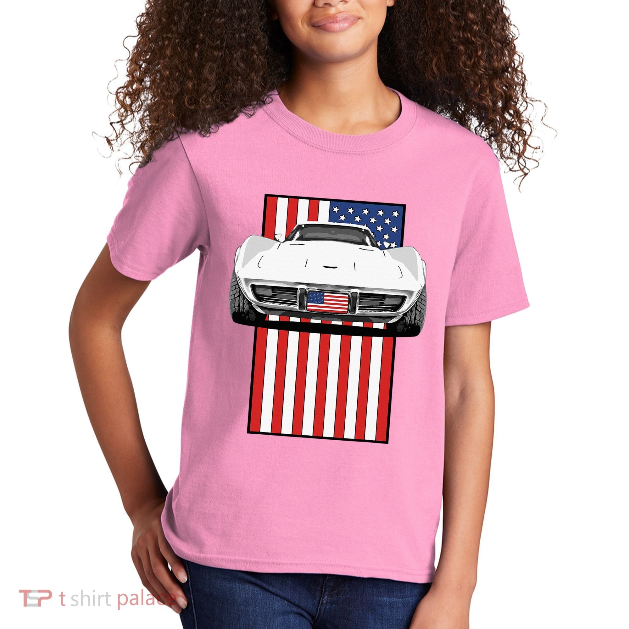 Usa Flag And Muscle Car American Kids T-Shirt