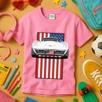 Usa Flag And Muscle Car American Kids T-Shirt thumb 3