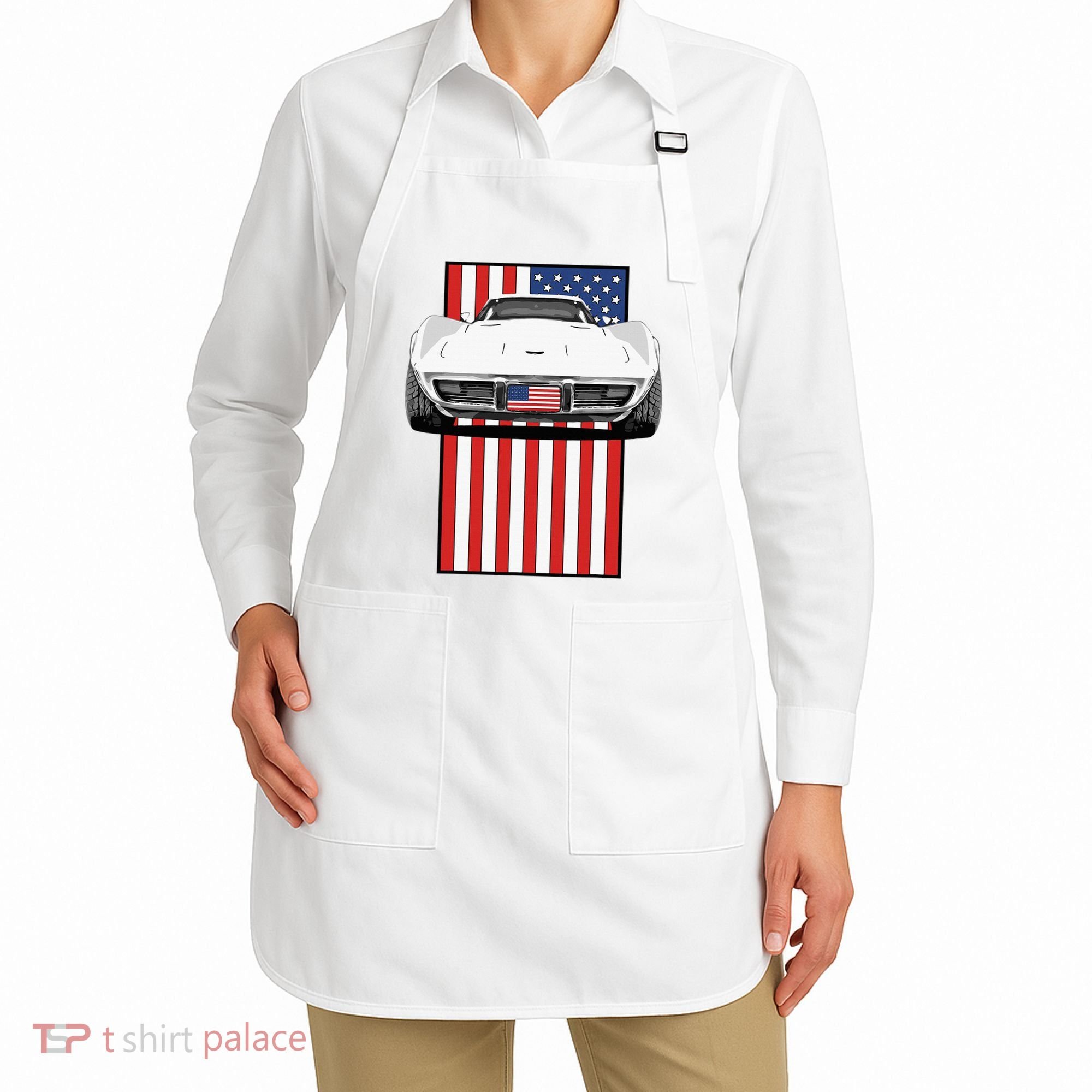 Usa Flag And Muscle Car American Apron