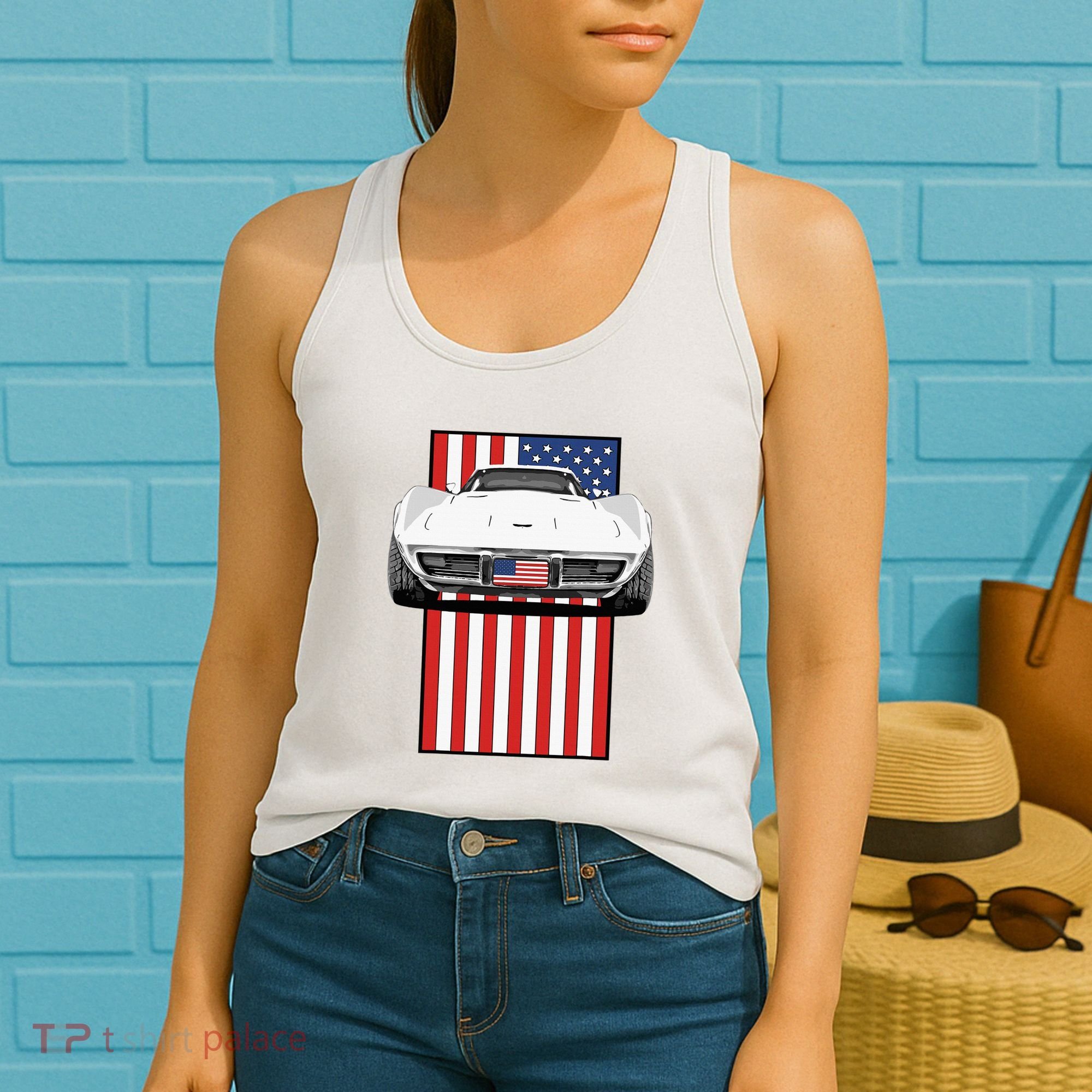Usa Flag And Muscle Car American Women's Tank Top