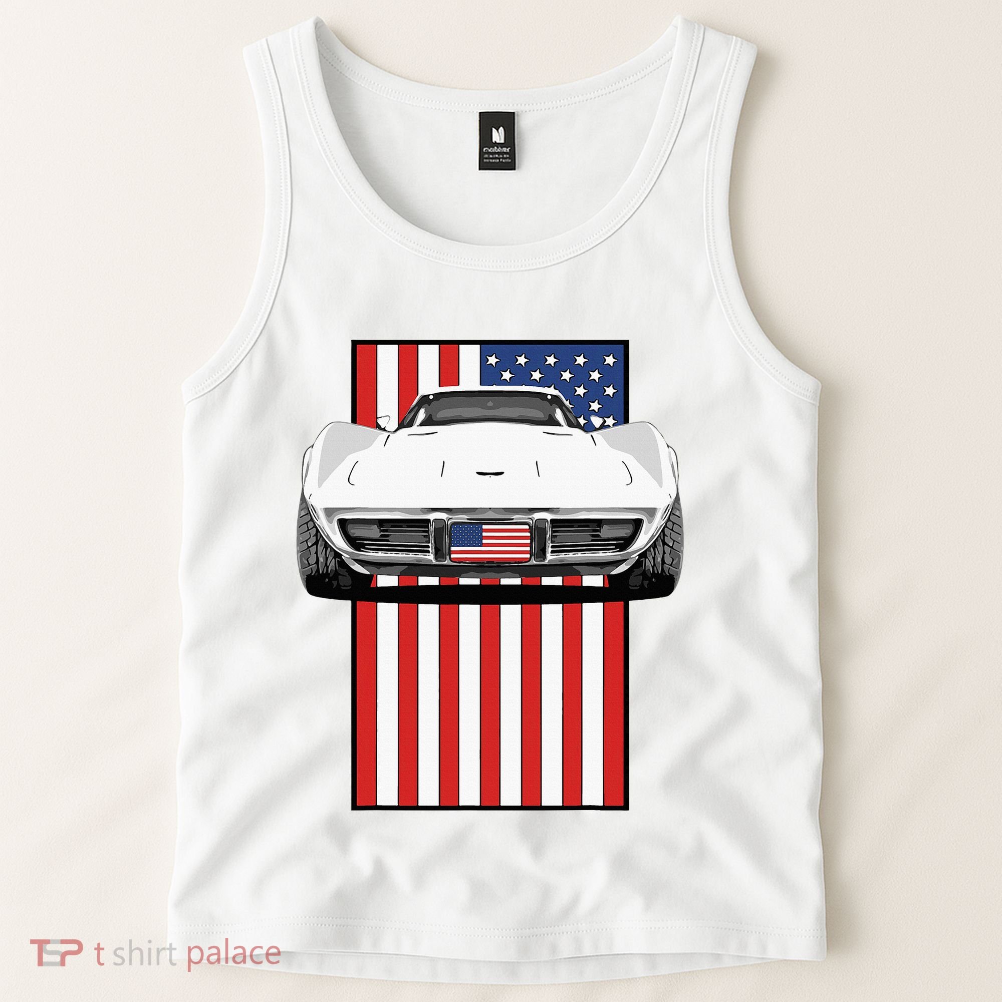Usa Flag And Muscle Car American Tank Top