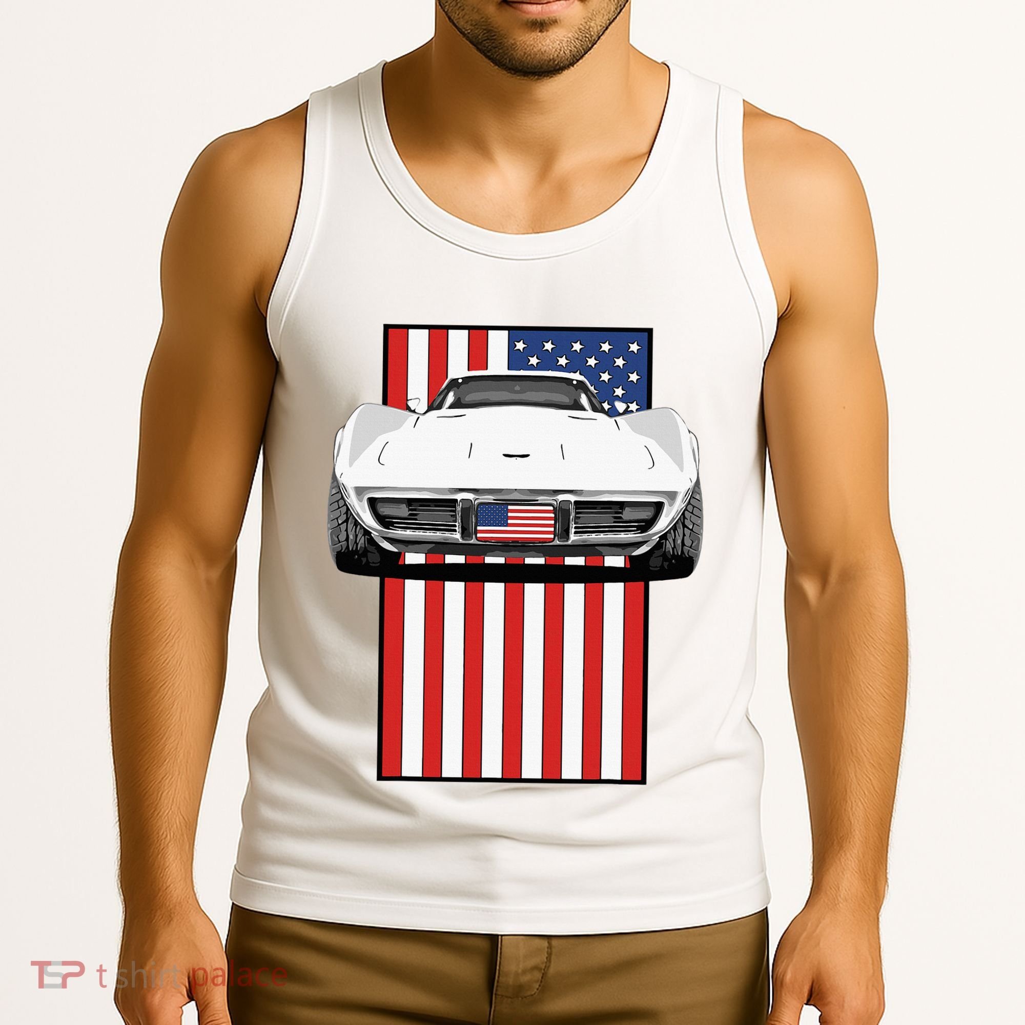 Usa Flag And Muscle Car American Tank Top
