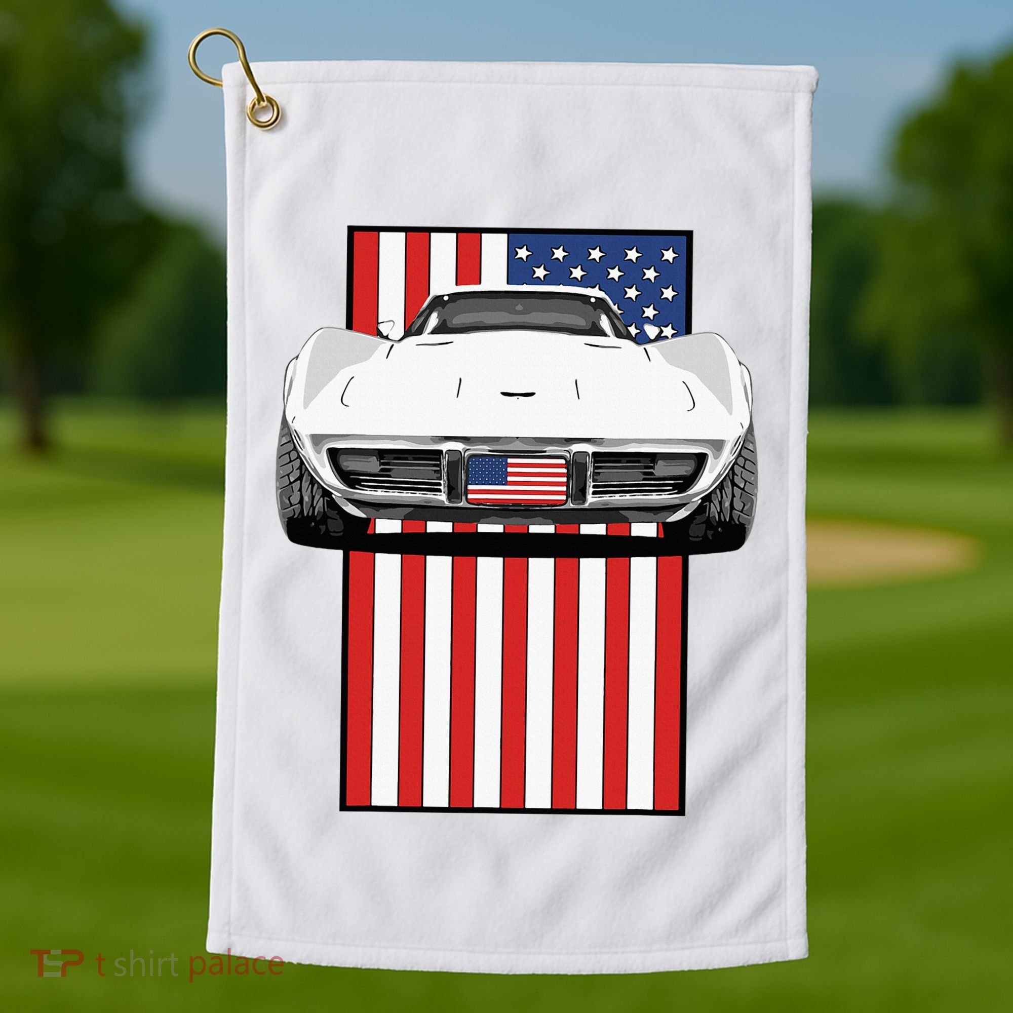 Usa Flag And Muscle Car American Golf Towel