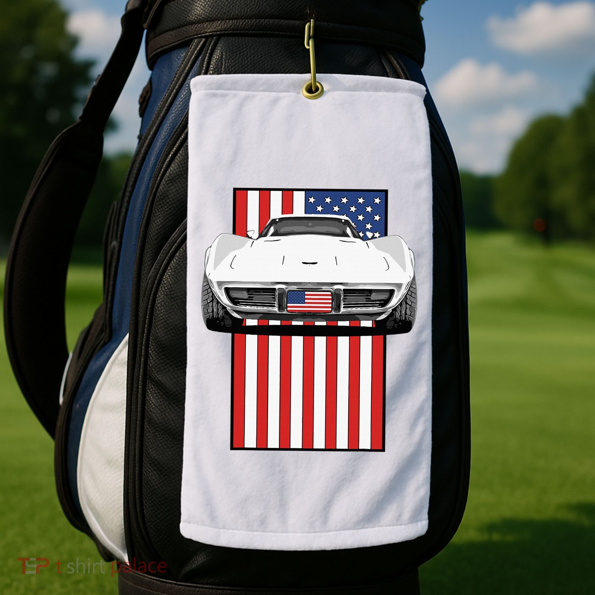 Usa Flag And Muscle Car American Golf Towel