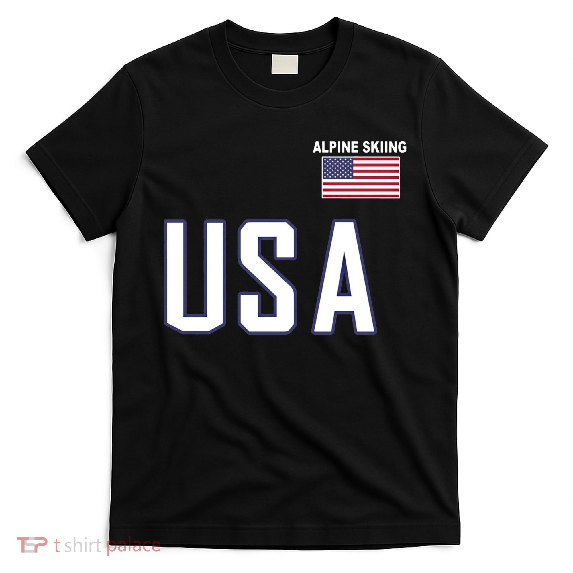 Usa Flag Alpine Skiing Pocket Nordic Ski Jersey T-Shirt
