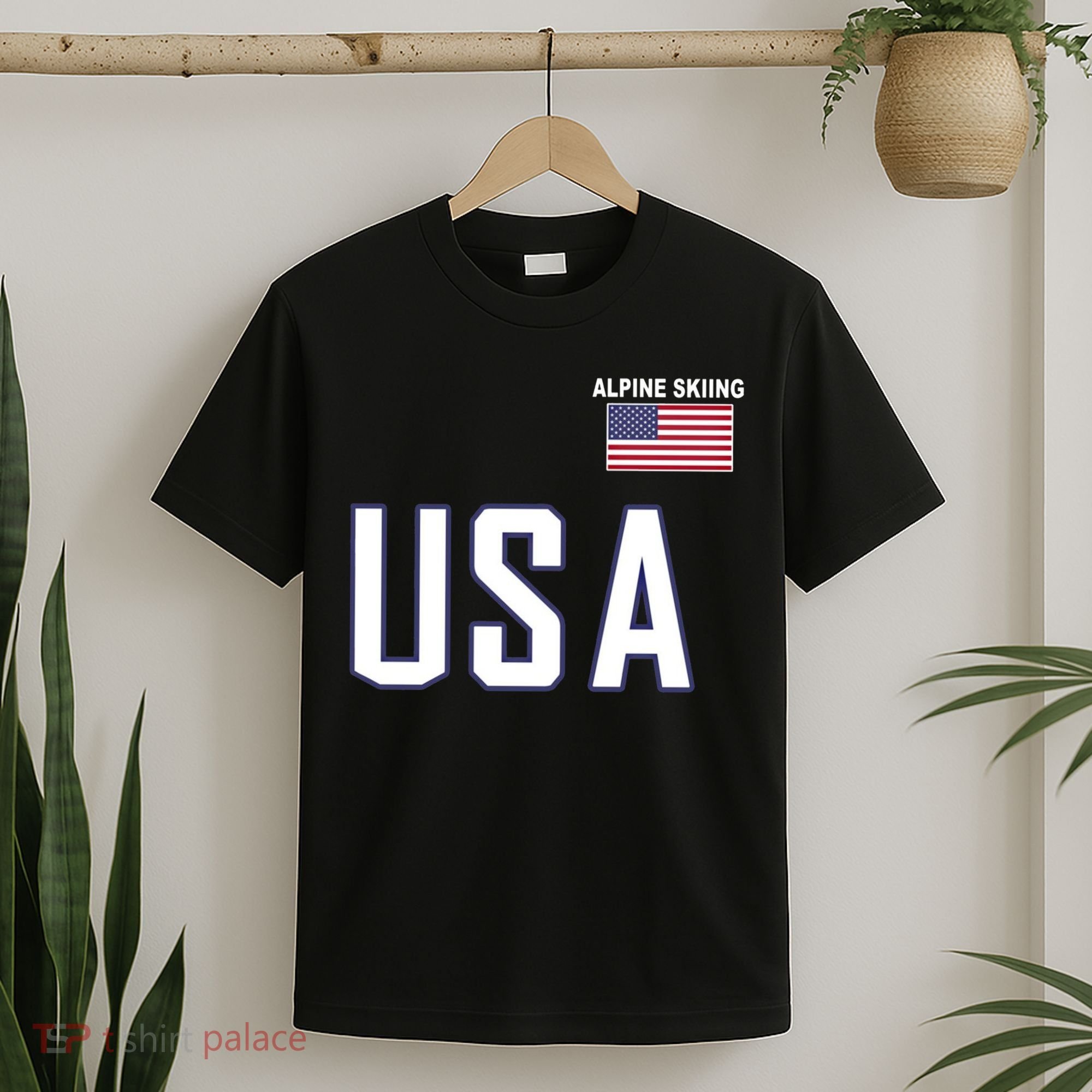 Usa Flag Alpine Skiing Pocket Nordic Ski Jersey T-Shirt