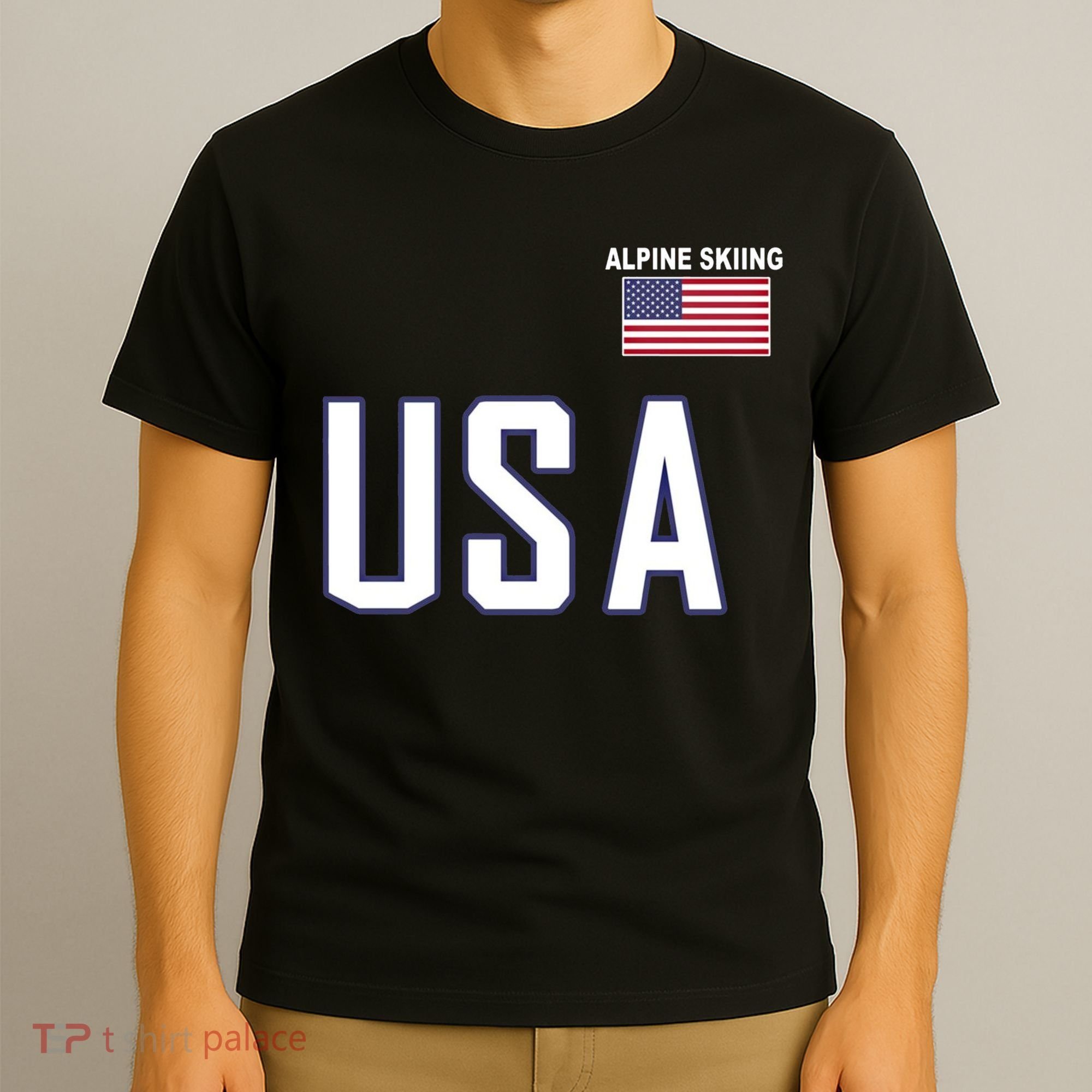 Usa Flag Alpine Skiing Pocket Nordic Ski Jersey T-Shirt