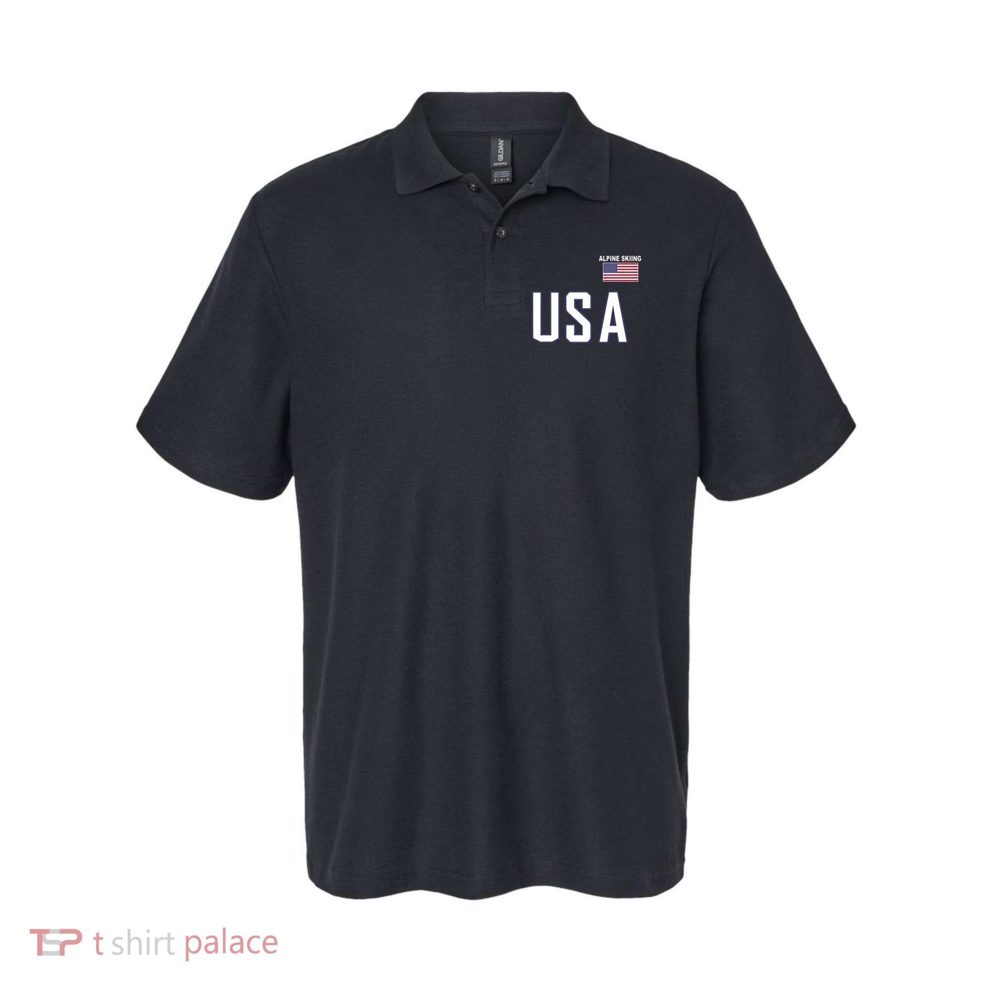 Usa Flag Alpine Skiing Pocket Nordic Ski Jersey Polo