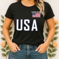 Usa Flag Alpine Skiing Pocket Nordic Ski Jersey Women's T-Shirt thumb 2