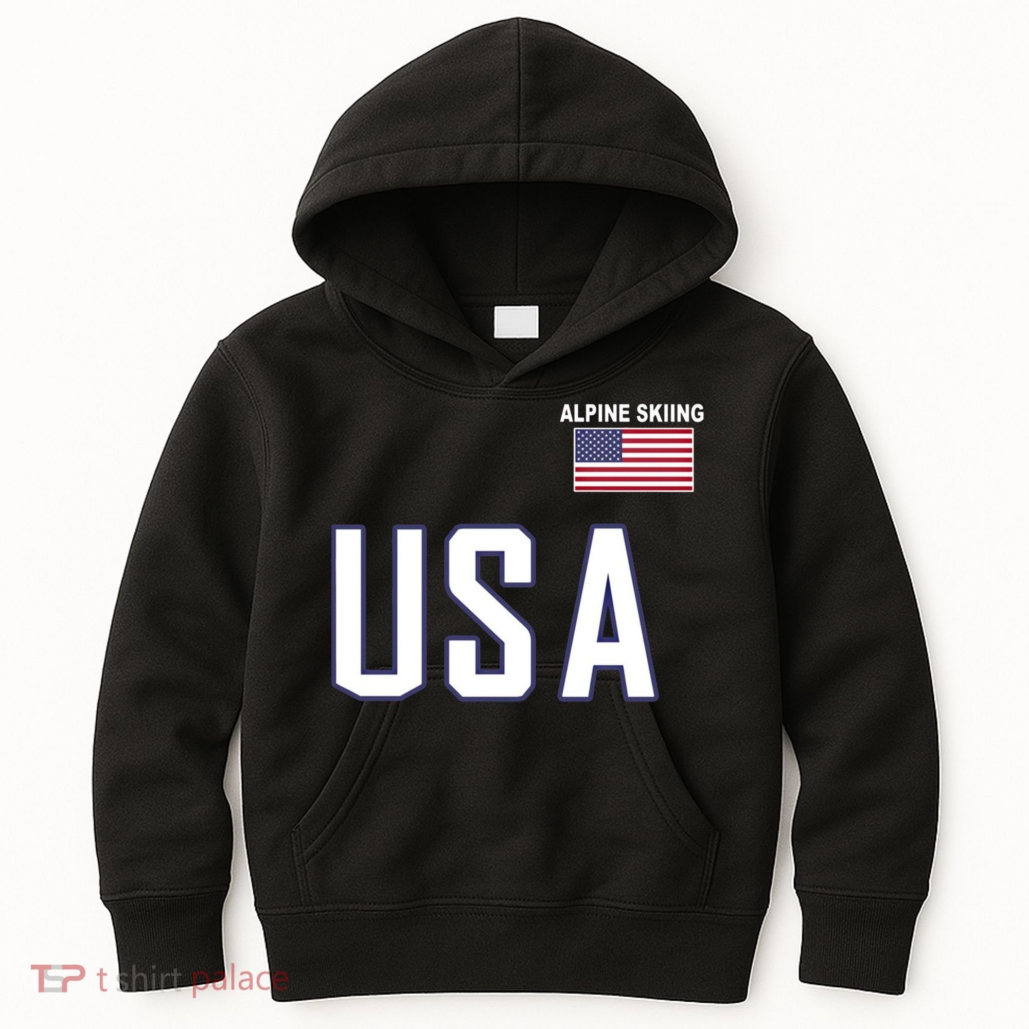 Usa Flag Alpine Skiing Pocket Nordic Ski Jersey Kids Hoodie