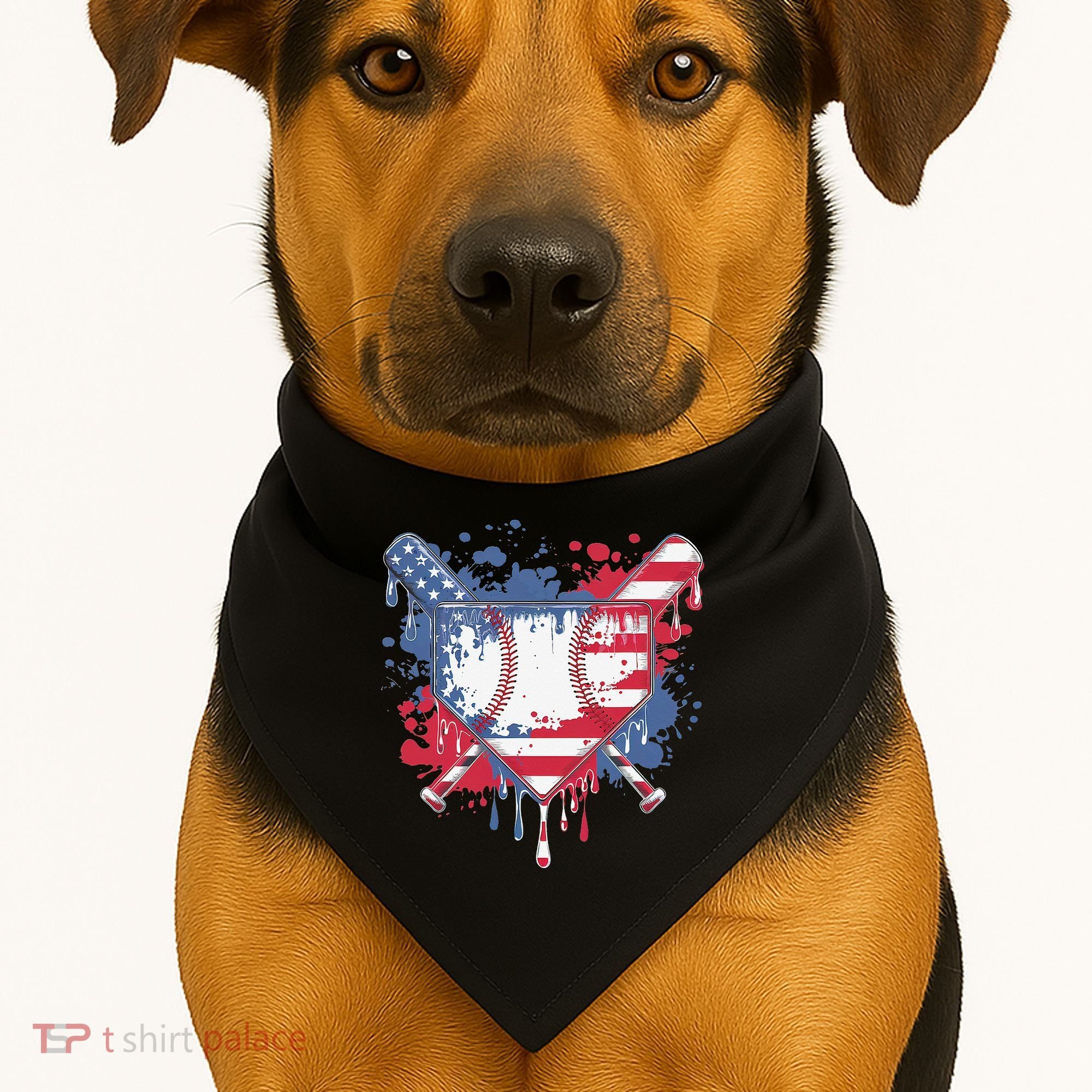 USA Flag Baseball Ice Cream Drip Baseball Home Plate Drip USA-Made Doggie Bandana