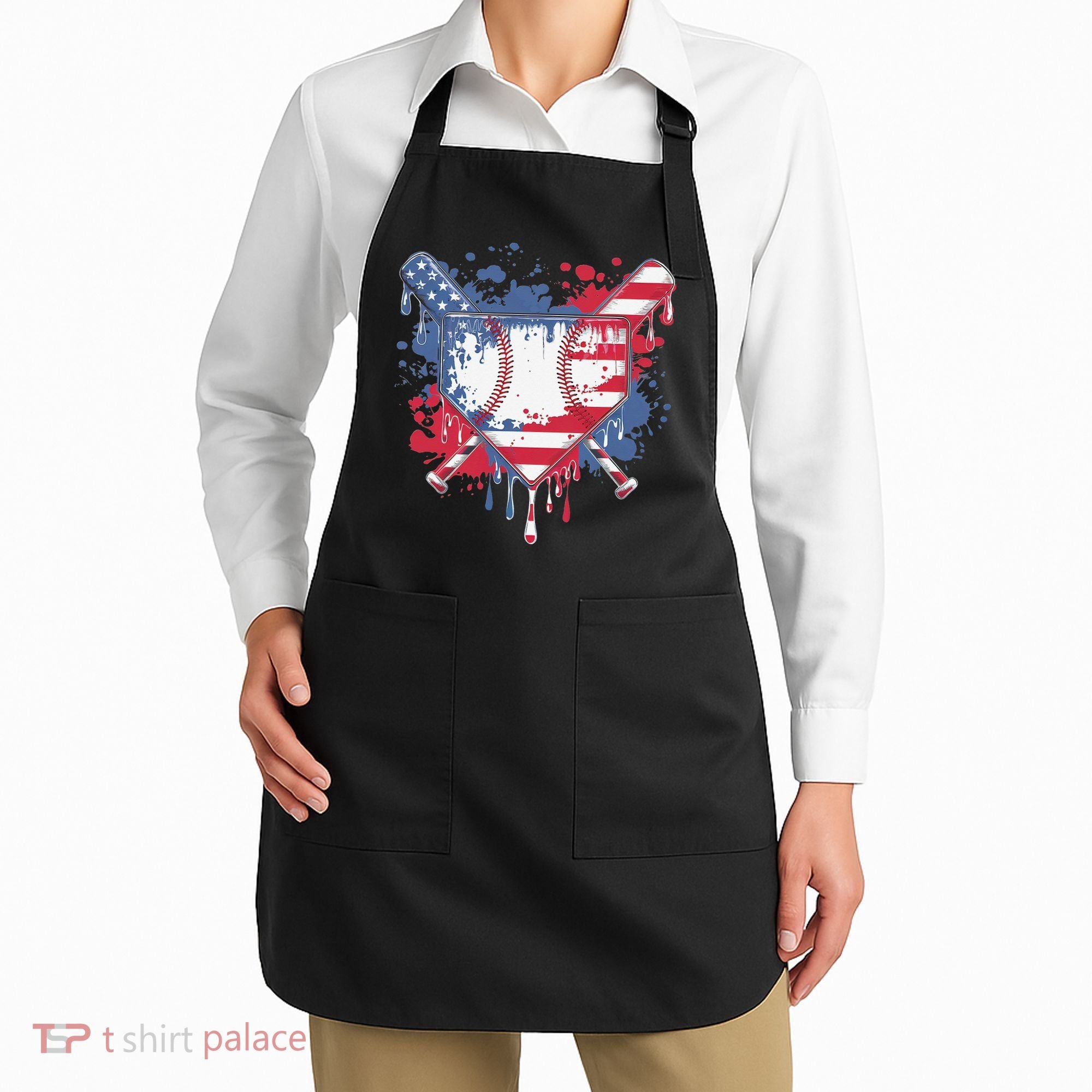 USA Flag Baseball Ice Cream Drip Baseball Home Plate Drip Apron