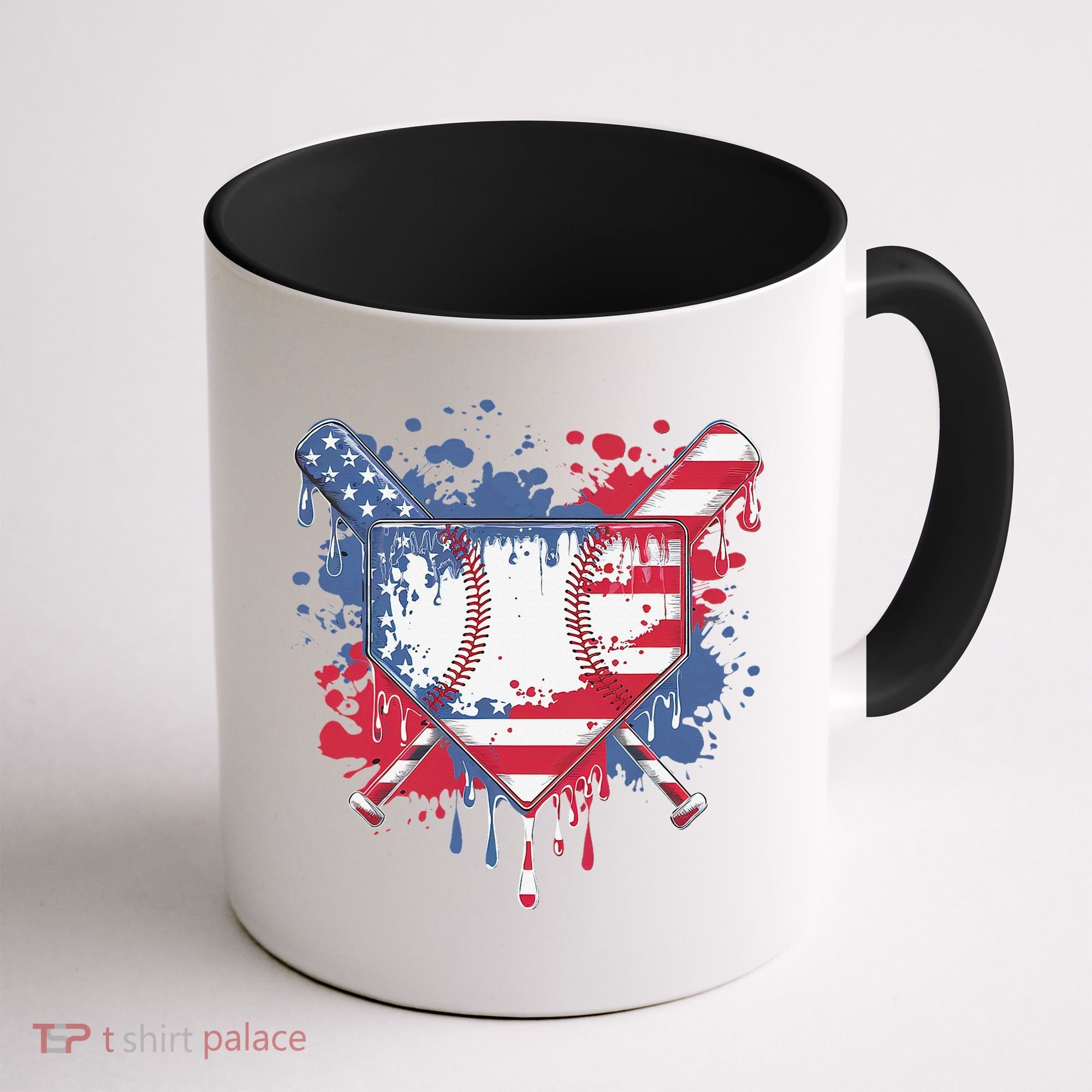 USA Flag Baseball Ice Cream Drip Baseball Home Plate Drip Coffee Mug