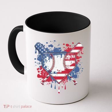 USA Flag Baseball Ice Cream Drip Baseball Home Plate Drip Coffee Mug