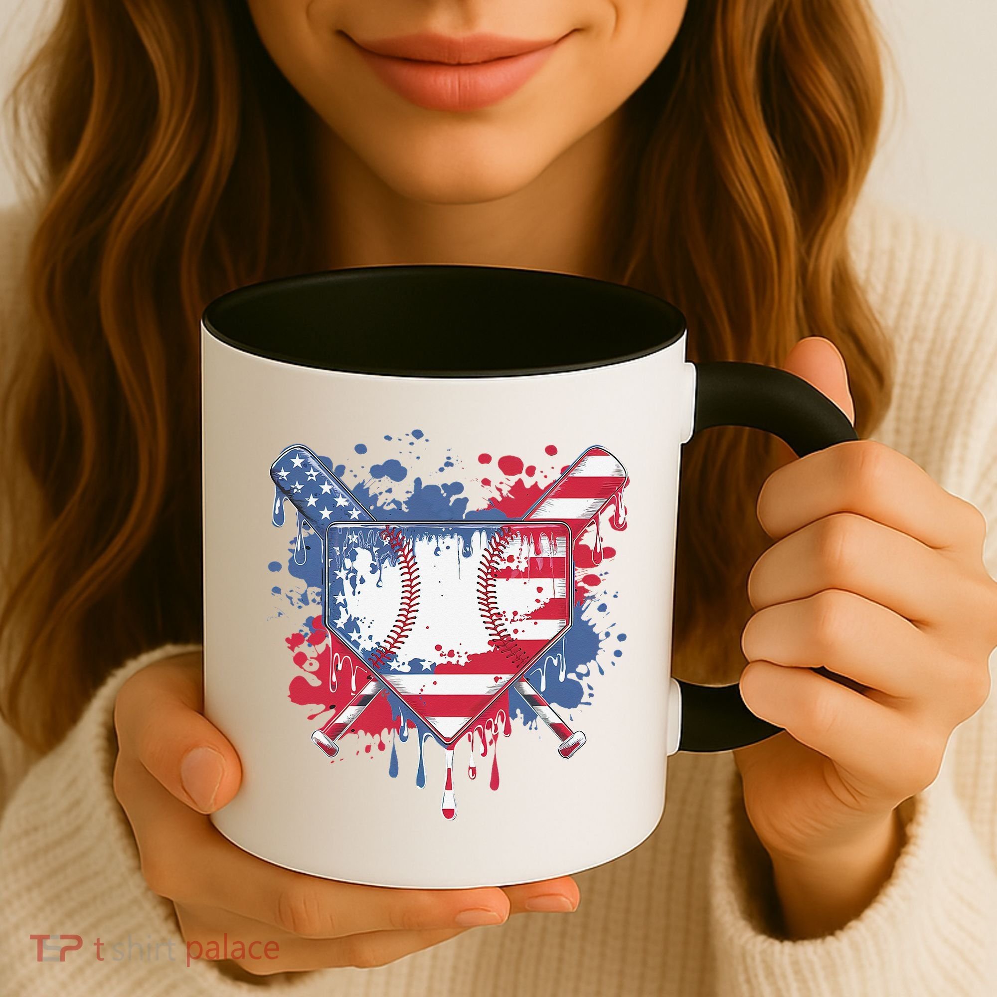 USA Flag Baseball Ice Cream Drip Baseball Home Plate Drip Coffee Mug
