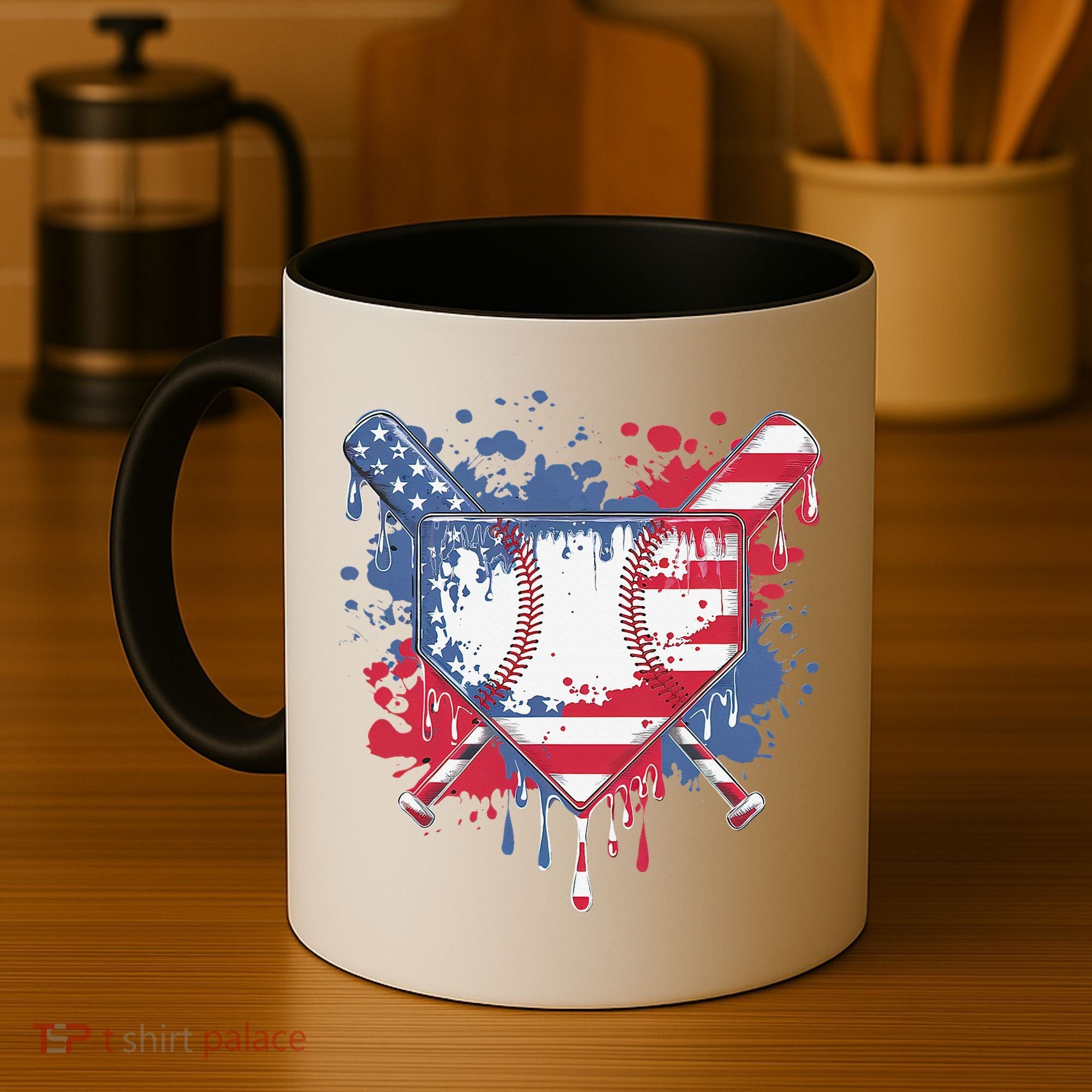 USA Flag Baseball Ice Cream Drip Baseball Home Plate Drip Coffee Mug