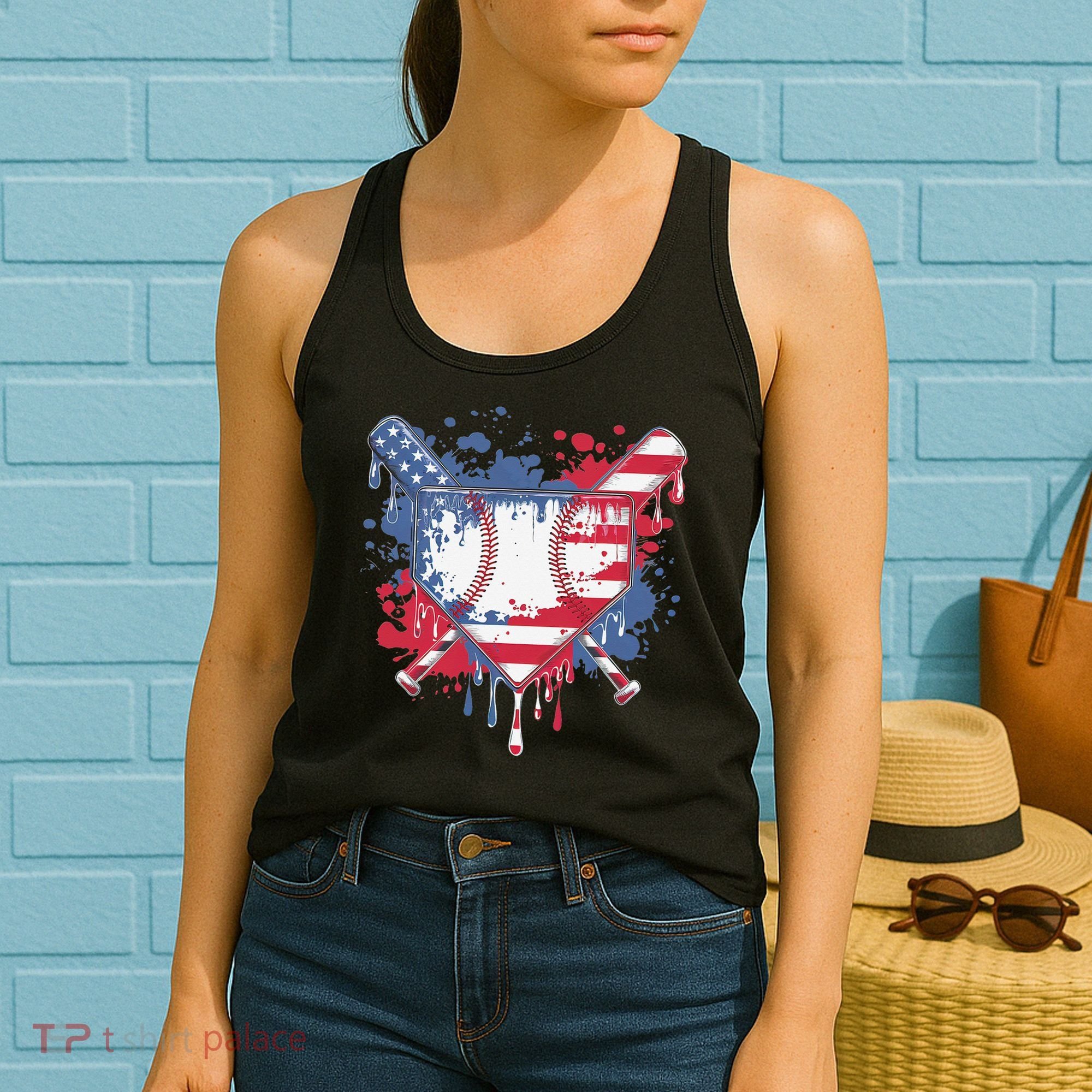 USA Flag Baseball Ice Cream Drip Baseball Home Plate Drip Women's Tank Top