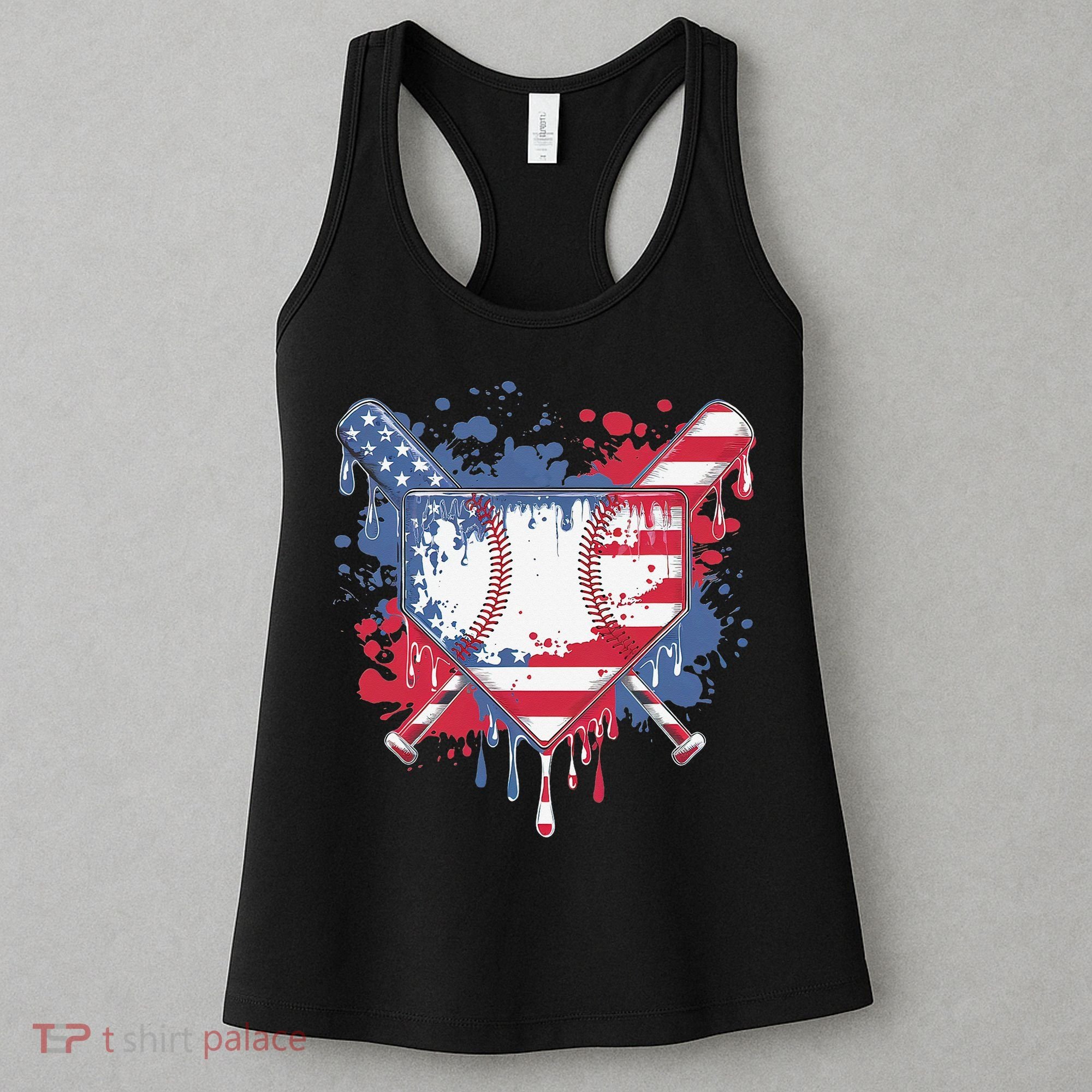 USA Flag Baseball Ice Cream Drip Baseball Home Plate Drip Women's Tank Top