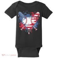 USA Flag Baseball Ice Cream Drip Baseball Home Plate Drip Baby Bodysuit thumb 0