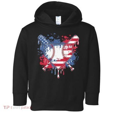 USA Flag Baseball Ice Cream Drip Baseball Home Plate Drip Toddler Hoodie