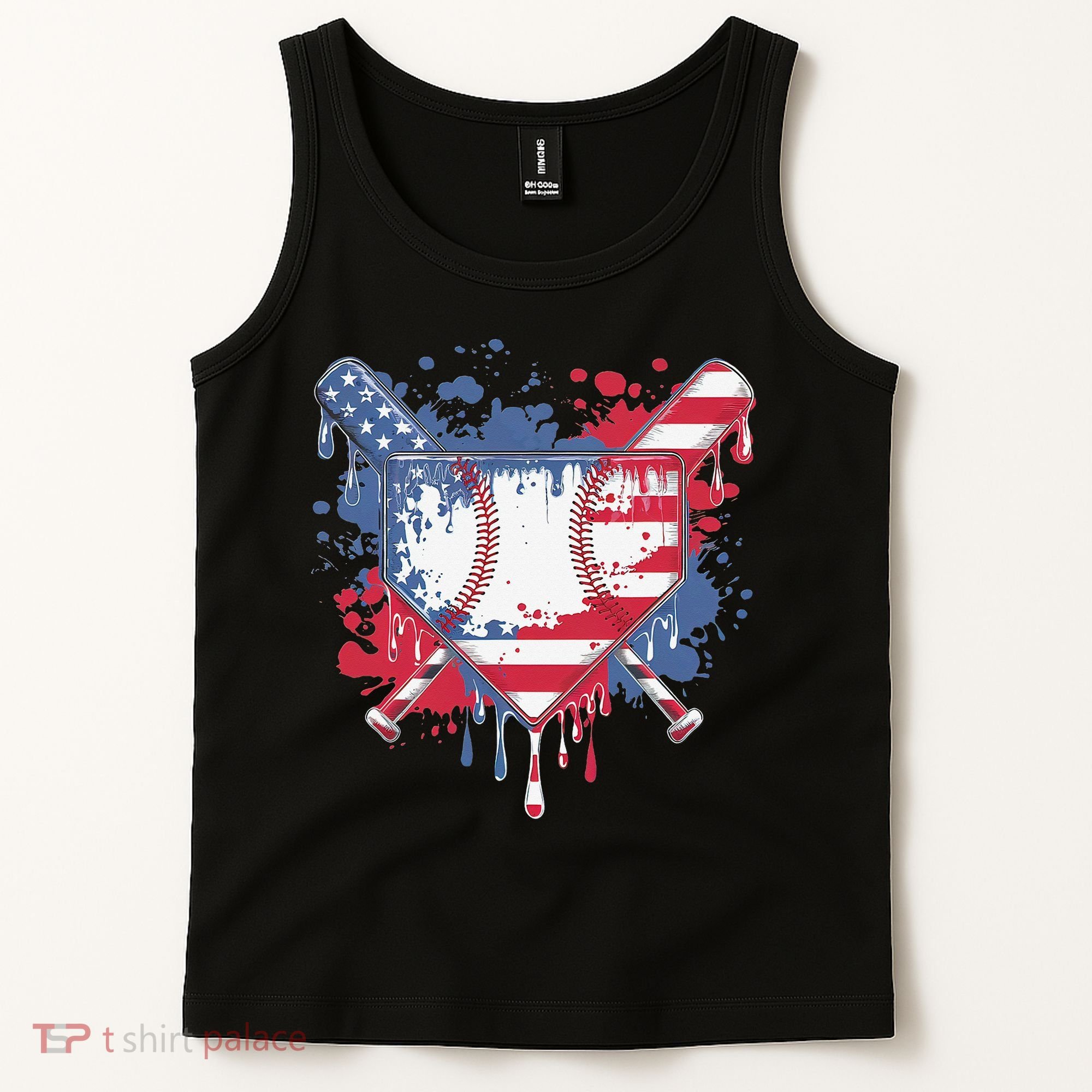 USA Flag Baseball Ice Cream Drip Baseball Home Plate Drip Tank Top