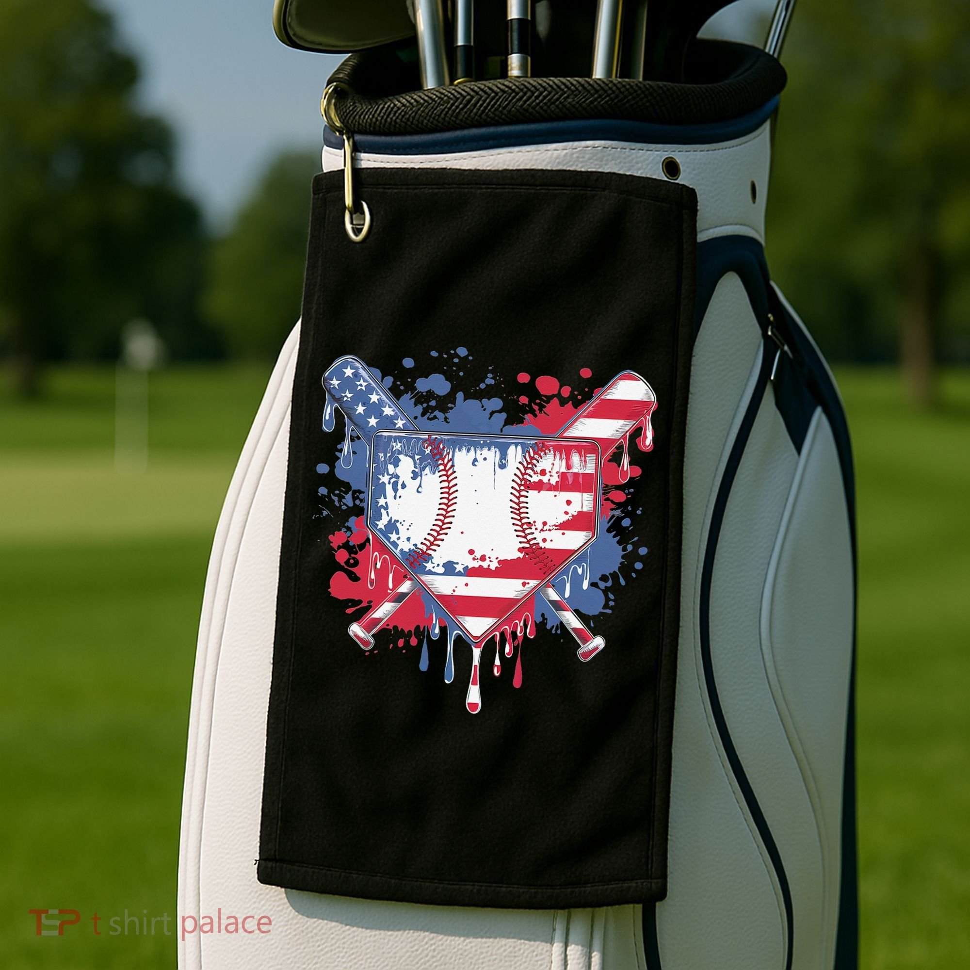 USA Flag Baseball Ice Cream Drip Baseball Home Plate Drip Golf Towel