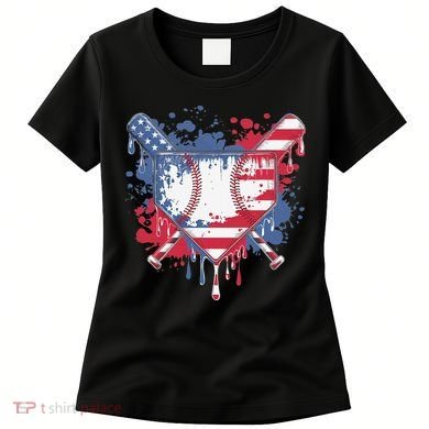 USA Flag Baseball Ice Cream Drip Baseball Home Plate Drip Women's T-Shirt