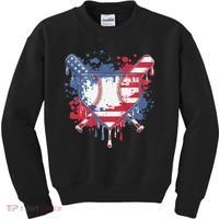 USA Flag Baseball Ice Cream Drip Baseball Home Plate Drip Kids Sweatshirt thumb 0