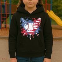 USA Flag Baseball Ice Cream Drip Baseball Home Plate Drip Kids Hoodie thumb 3