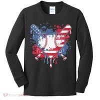 USA Flag Baseball Ice Cream Drip Baseball Home Plate Drip Kids Long Sleeve Shirt thumb 0