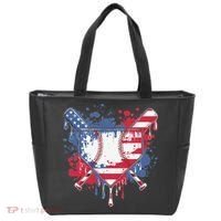 USA Flag Baseball Ice Cream Drip Baseball Home Plate Drip Tote Bag thumb 0