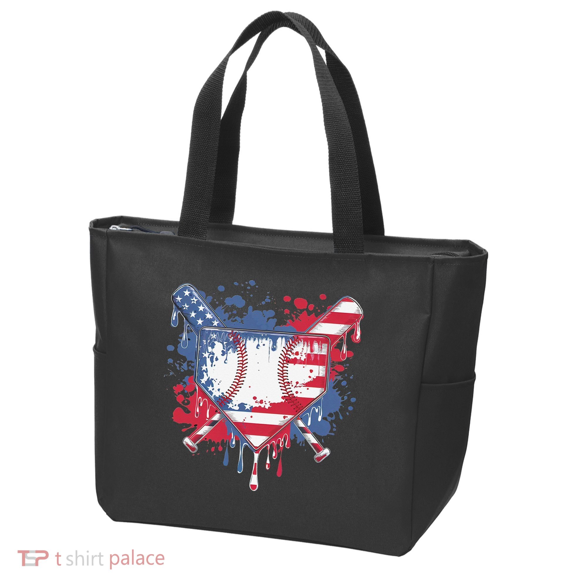 USA Flag Baseball Ice Cream Drip Baseball Home Plate Drip Tote Bag