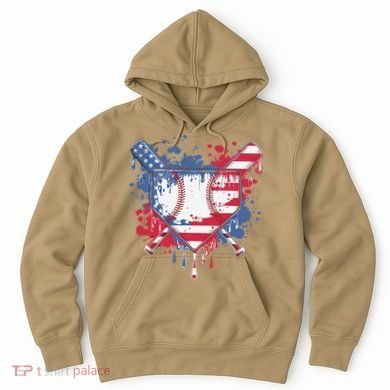 USA Flag Baseball Ice Cream Drip Baseball Home Plate Drip Hoodie