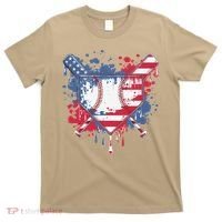 USA Flag Baseball Ice Cream Drip Baseball Home Plate Drip T-Shirt thumb 0