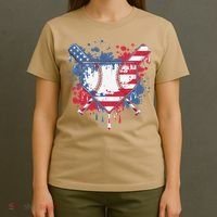 USA Flag Baseball Ice Cream Drip Baseball Home Plate Drip T-Shirt thumb 4