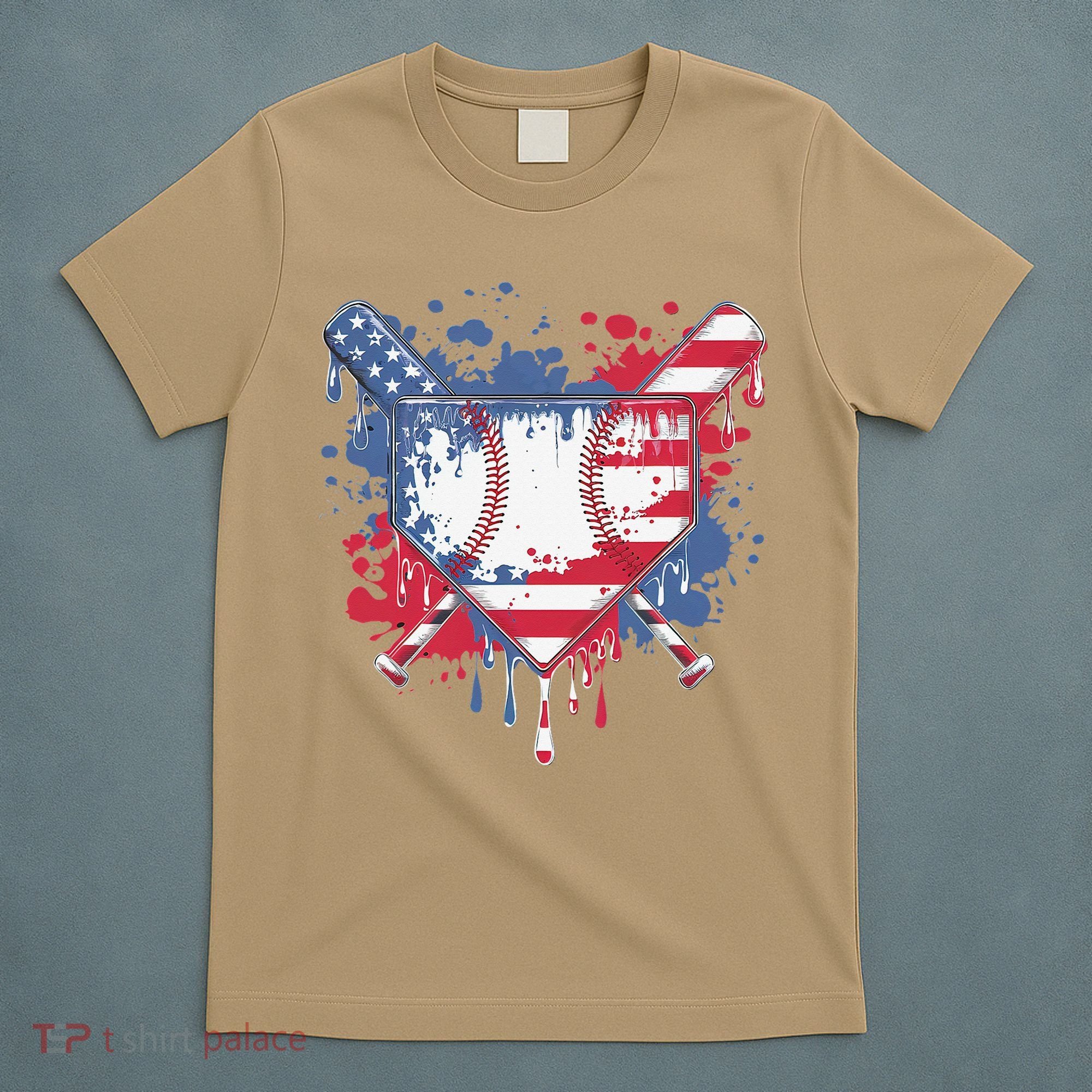 USA Flag Baseball Ice Cream Drip Baseball Home Plate Drip T-Shirt