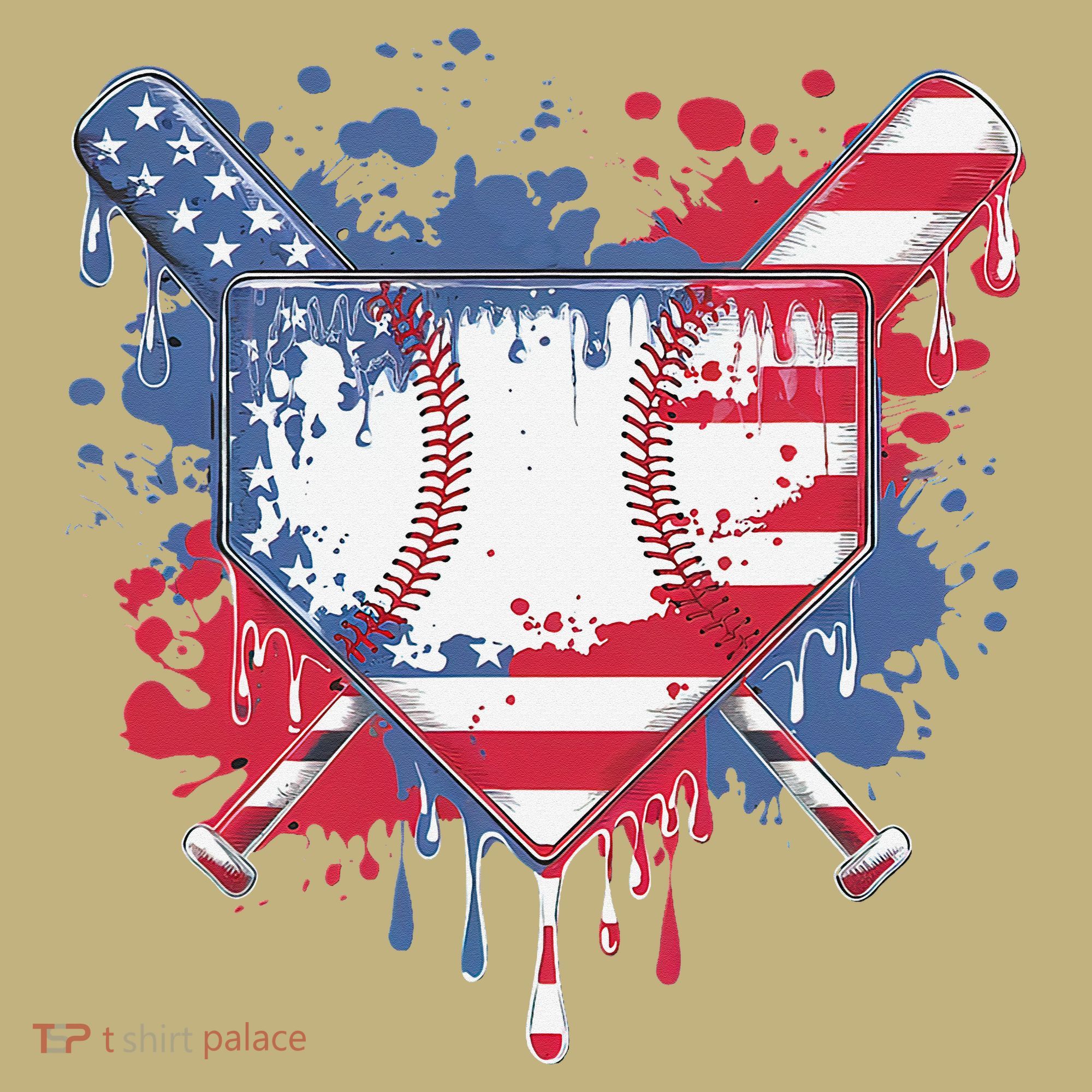 USA Flag Baseball Ice Cream Drip Baseball Home Plate Drip T-Shirt