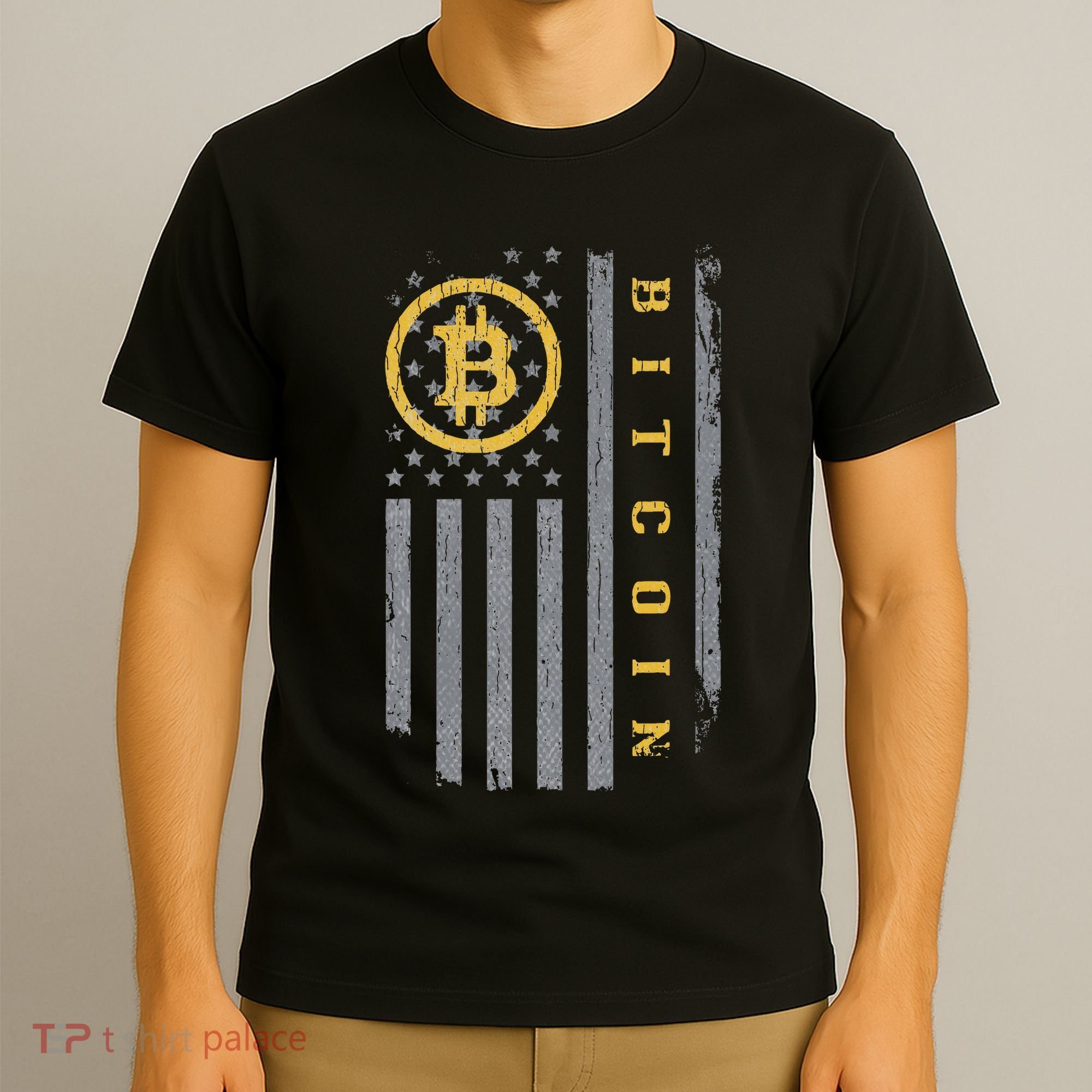 Usa Flag Bitcoin Distressed Digital Currency Btc Crypto Coin T-Shirt
