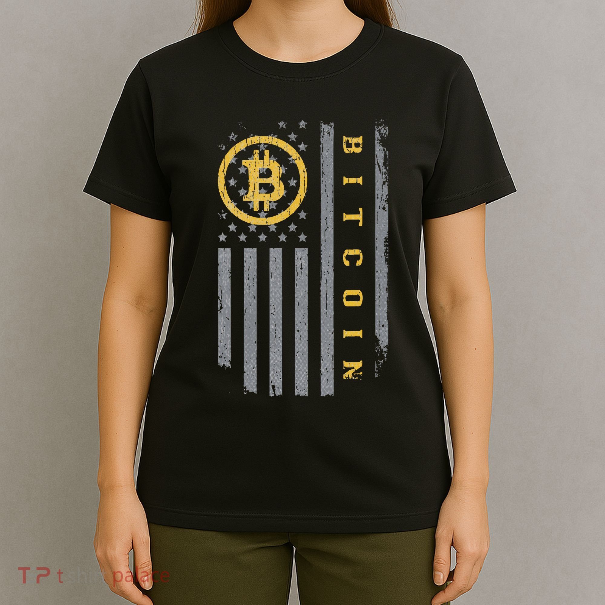 Usa Flag Bitcoin Distressed Digital Currency Btc Crypto Coin T-Shirt