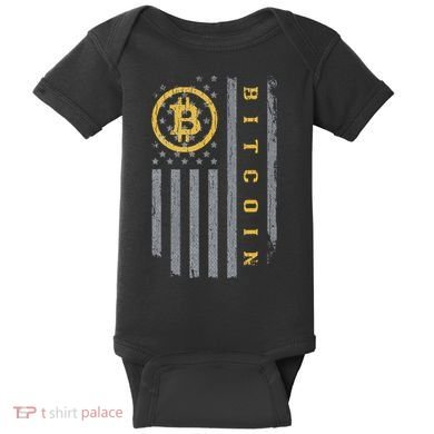 Usa Flag Bitcoin Distressed Digital Currency Btc Crypto Coin Baby Bodysuit